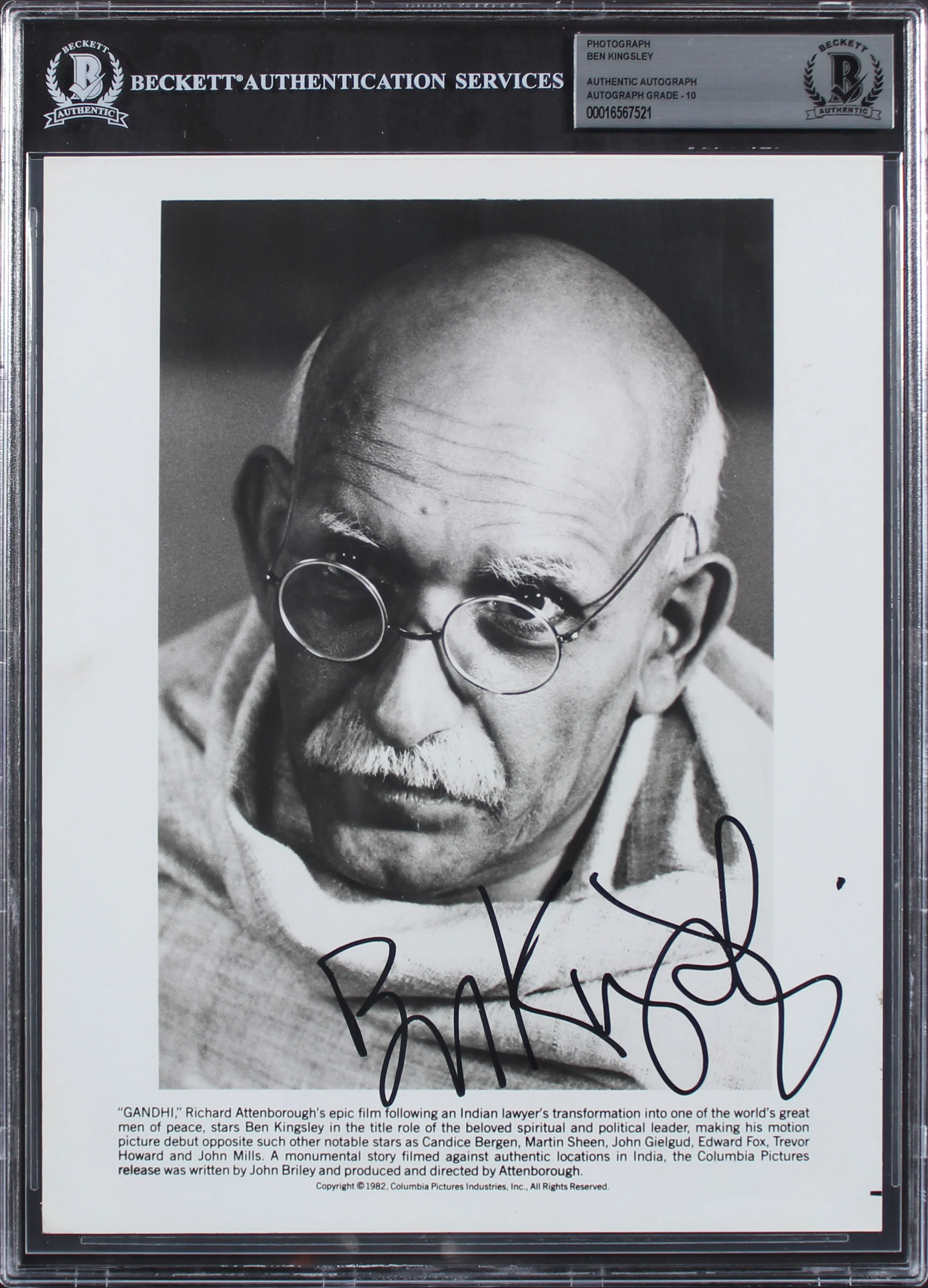 Ben Kingsley Gandhi Authentic Signed 8x10 Photo Auto Graded Gem 10! BAS Slabbed