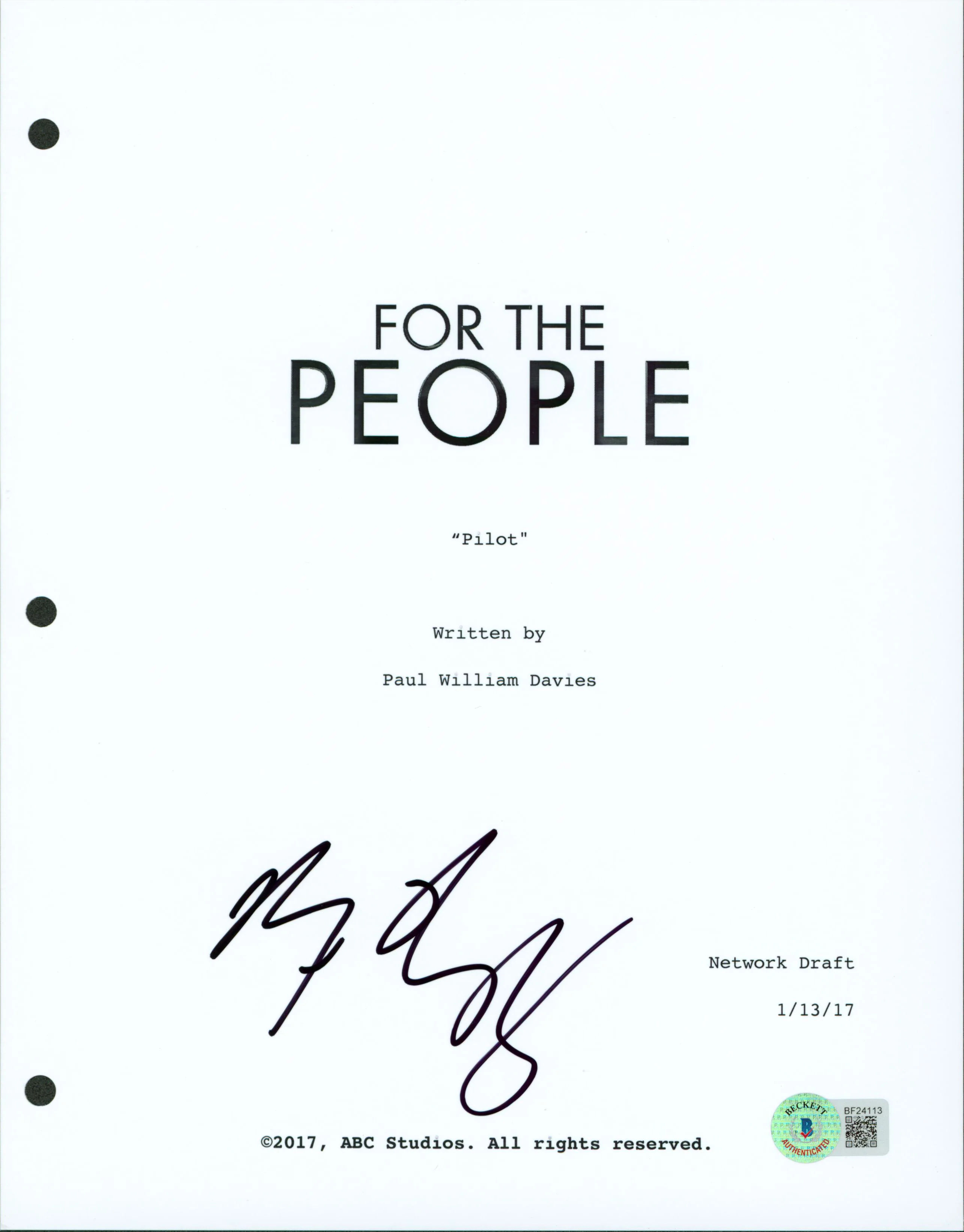 Ben Rappaport Authentic Signed 8.5x11 For The People Script Cover BAS #BF24113