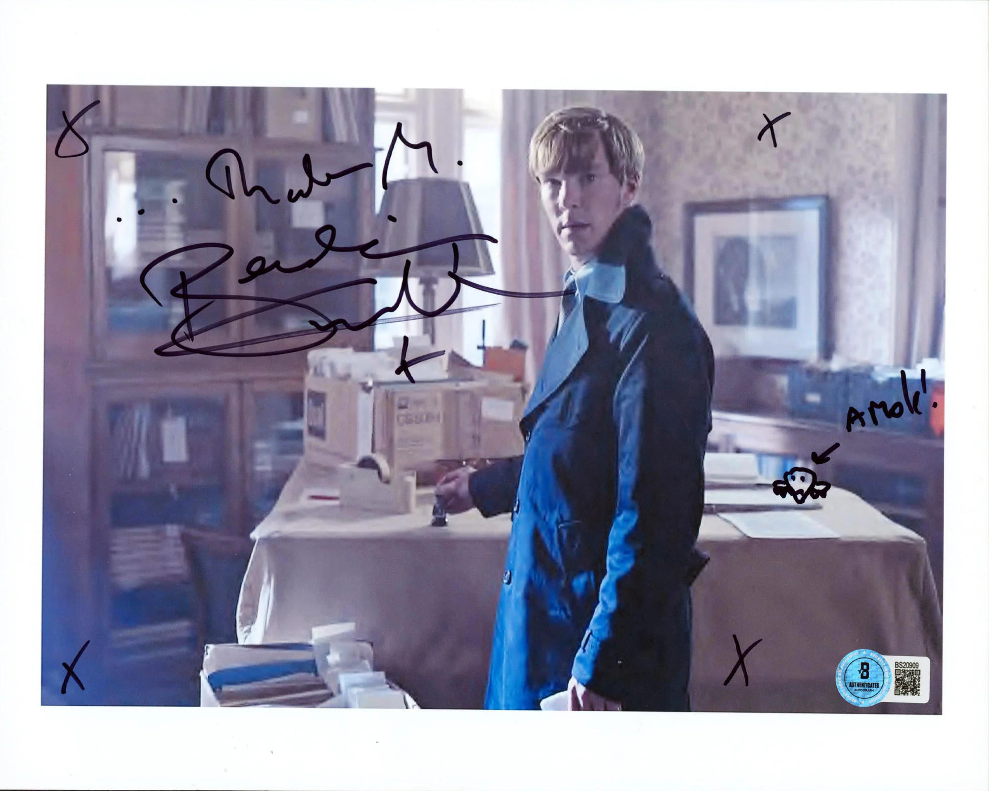 Benedict Cumberbatch Tinker Tailor "Thanks" Signed 8.5x11 Photo w/ sketch BAS