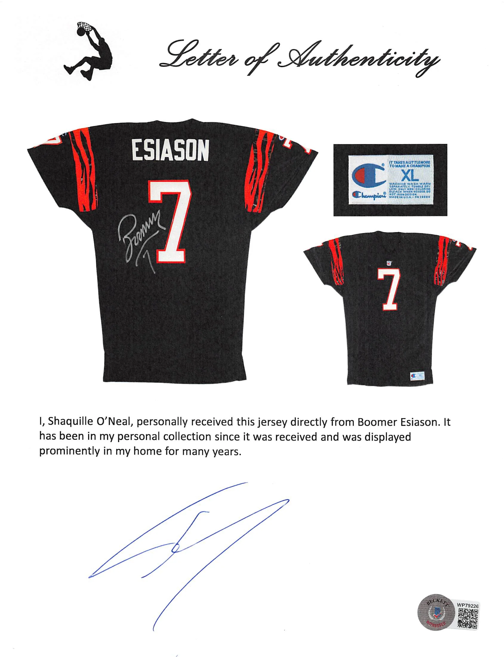 Bengals Boomer Esiason Signed Game Issued Black Champion Jersey BAS #X71283 - Image 10