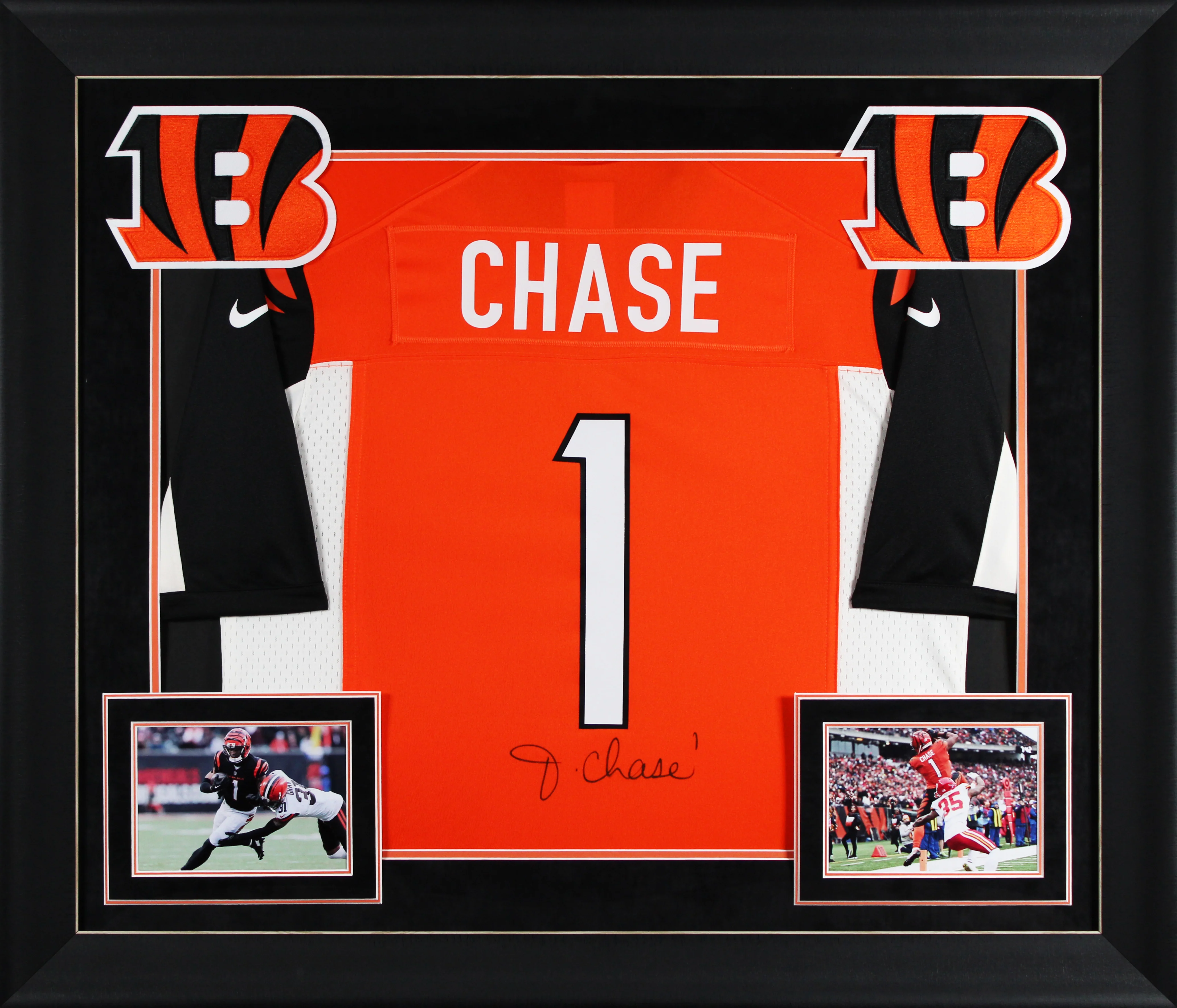 Bengals Ja'Marr Chase Signed Orange TB Nike Game Framed Jersey BAS Witnessed - Image 2