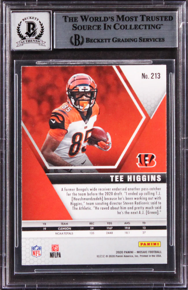 Bengals Tee Higgins Signed 2020 Panini Mosaic #213 Rookie Card Auto 10! BAS Slab - Image 3