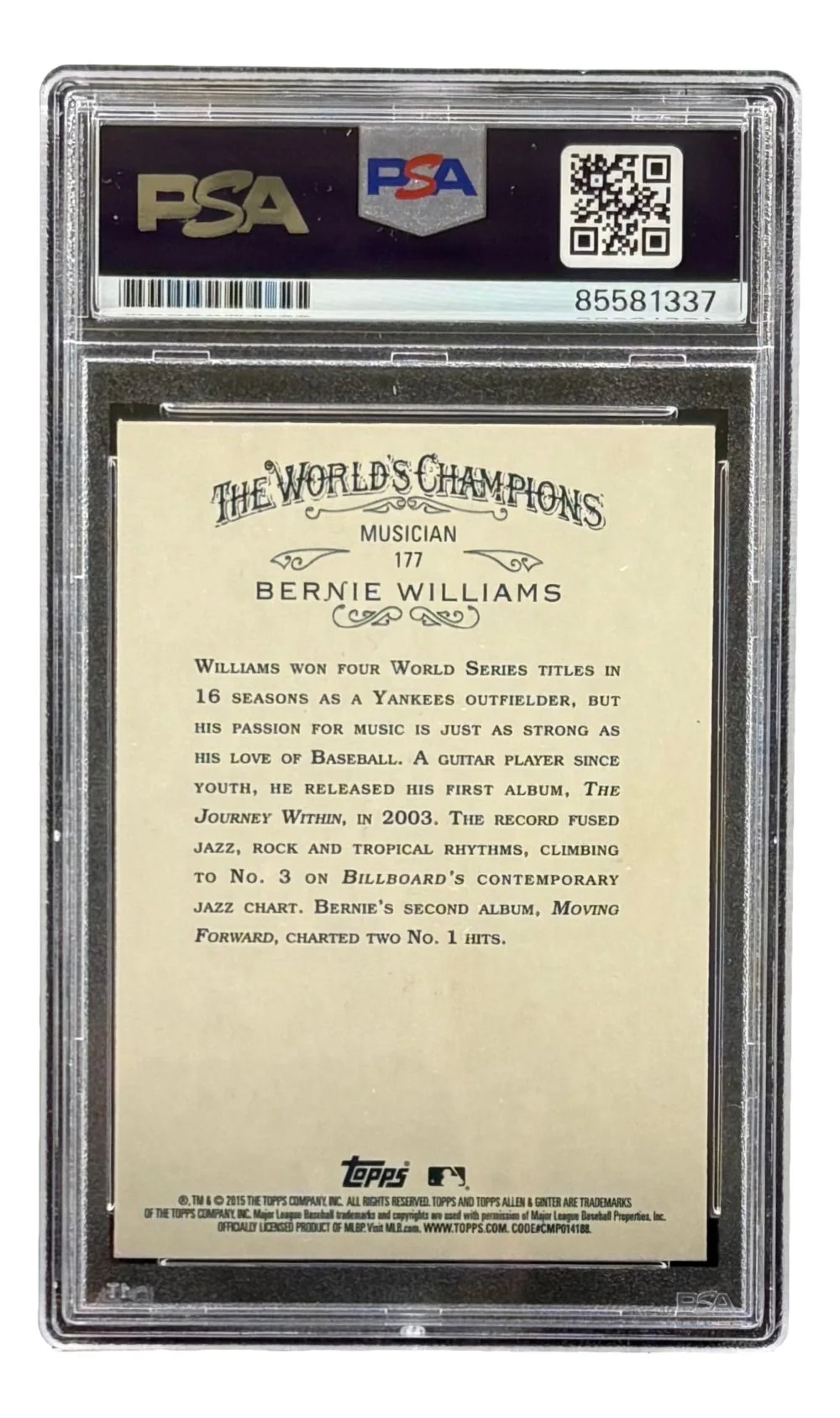 Bernie Williams Signed 2015 Topps Allen & Ginter #177 Yankees Trading Card PSA - Image 2