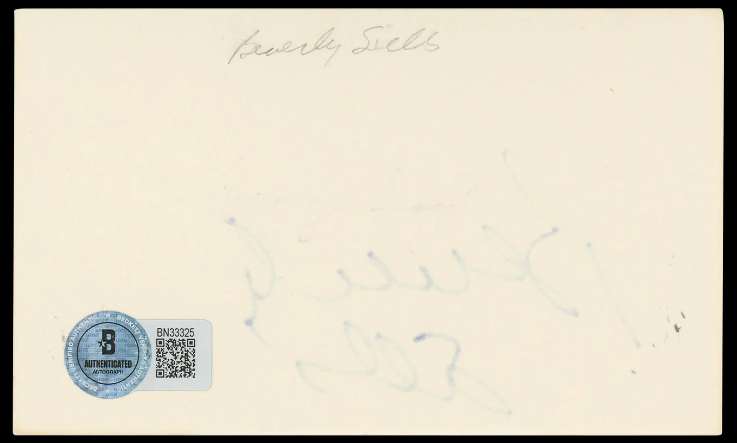 Beverly Sills Authentic Signed 3x5 Index Card Autographed BAS #BN33325 - Image 3