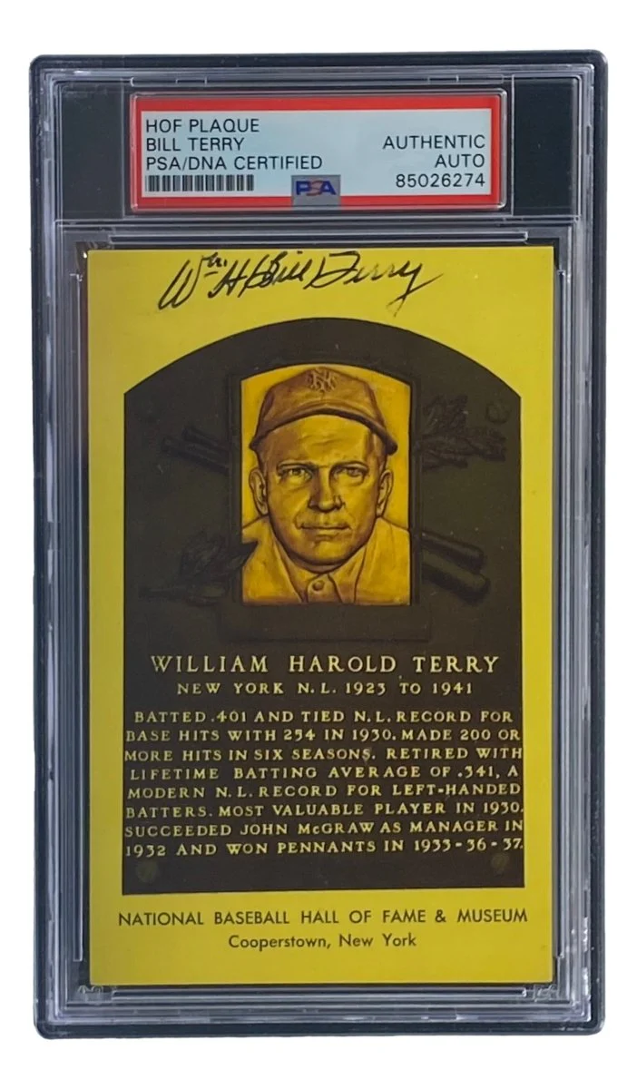 Bill Terry Signed 4x6 New York Giants Hall Of Fame Plaque Card PSA/DNA 85026274 - Image 3