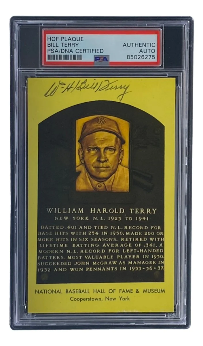 Bill Terry Signed 4x6 New York Giants Hall Of Fame Plaque Card PSA/DNA 85026275 - Image 3