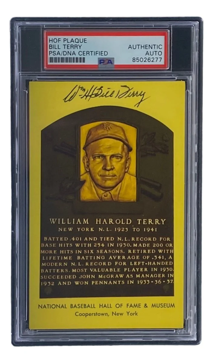Bill Terry Signed 4x6 New York Giants Hall Of Fame Plaque Card PSA/DNA 85026277 - Image 3