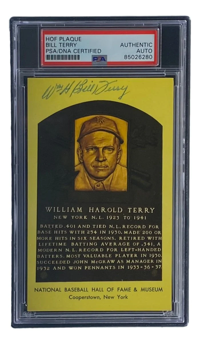 Bill Terry Signed 4x6 New York Giants Hall Of Fame Plaque Card PSA/DNA 85026280 - Image 3