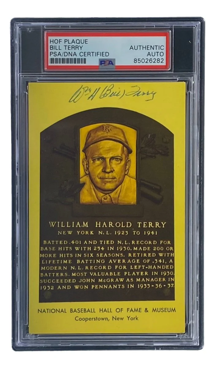 Bill Terry Signed 4x6 New York Giants Hall Of Fame Plaque Card PSA/DNA 85026282 - Image 3