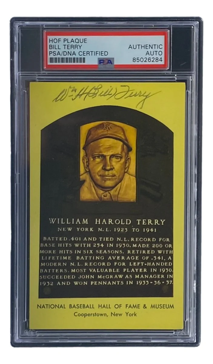 Bill Terry Signed 4x6 New York Giants Hall Of Fame Plaque Card PSA/DNA 85026284 - Image 3