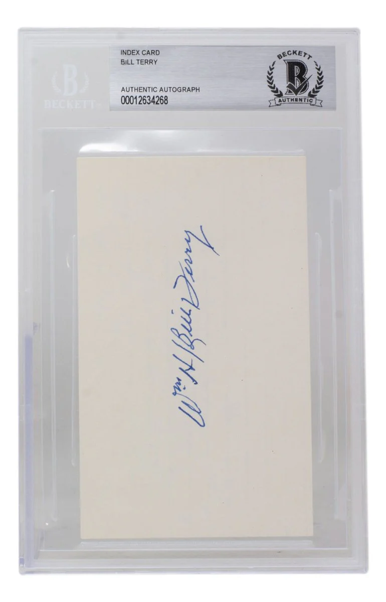 Bill Terry Signed Slabbed New York Giants Index Card BAS 268
