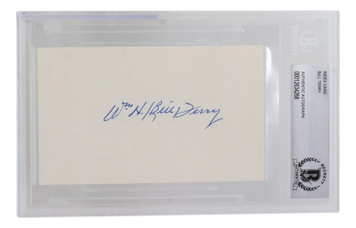 Bill Terry Signed Slabbed New York Giants Index Card BAS 268 - Image 2