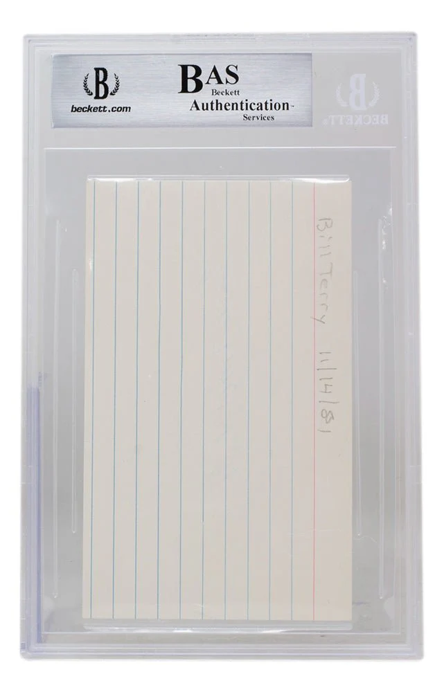 Bill Terry Signed Slabbed New York Giants Index Card BAS 268 - Image 3