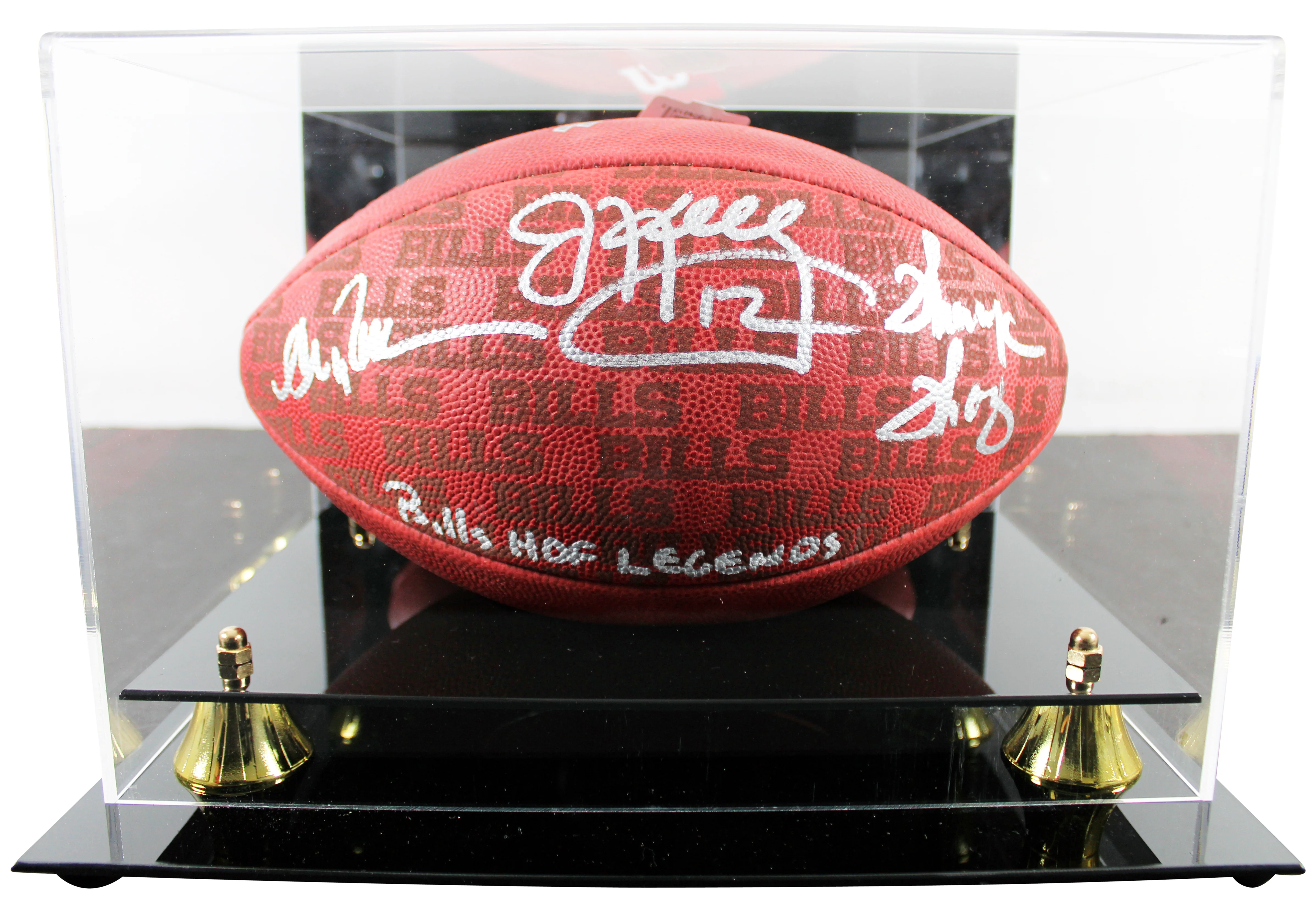 Bills (3) Reed, Kelly, & Thomas Signed "Duke" Showcase Football W/ Case BAS Wit - Image 2