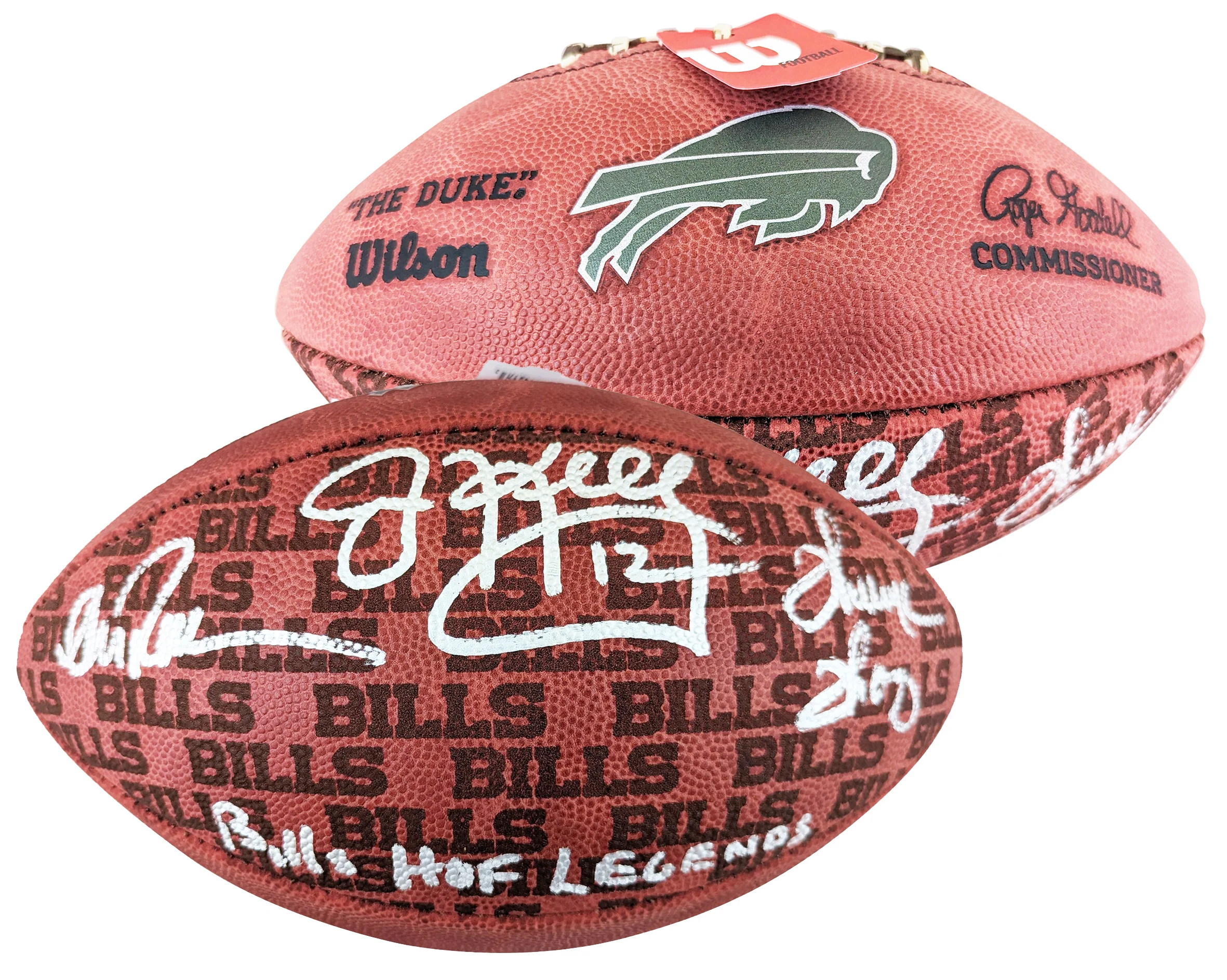 Bills (3) Reed, Kelly, & Thomas Signed "Duke" Showcase Football W/ Case BAS Wit - Image 3