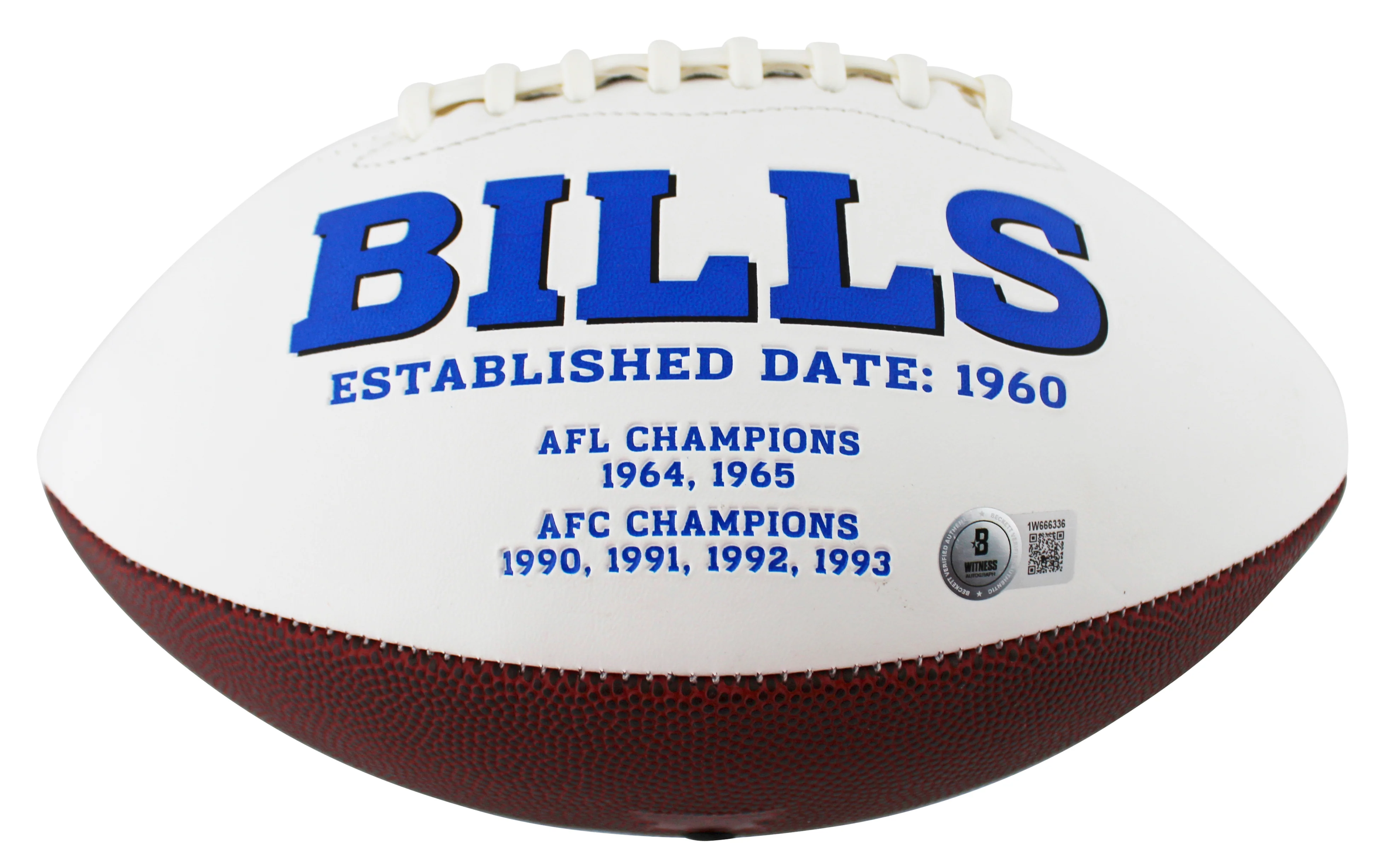 Bills (3) Reed, Kelly & Thomas Signed White Panel Logo Football W/ Case BAS Wit - Image 5