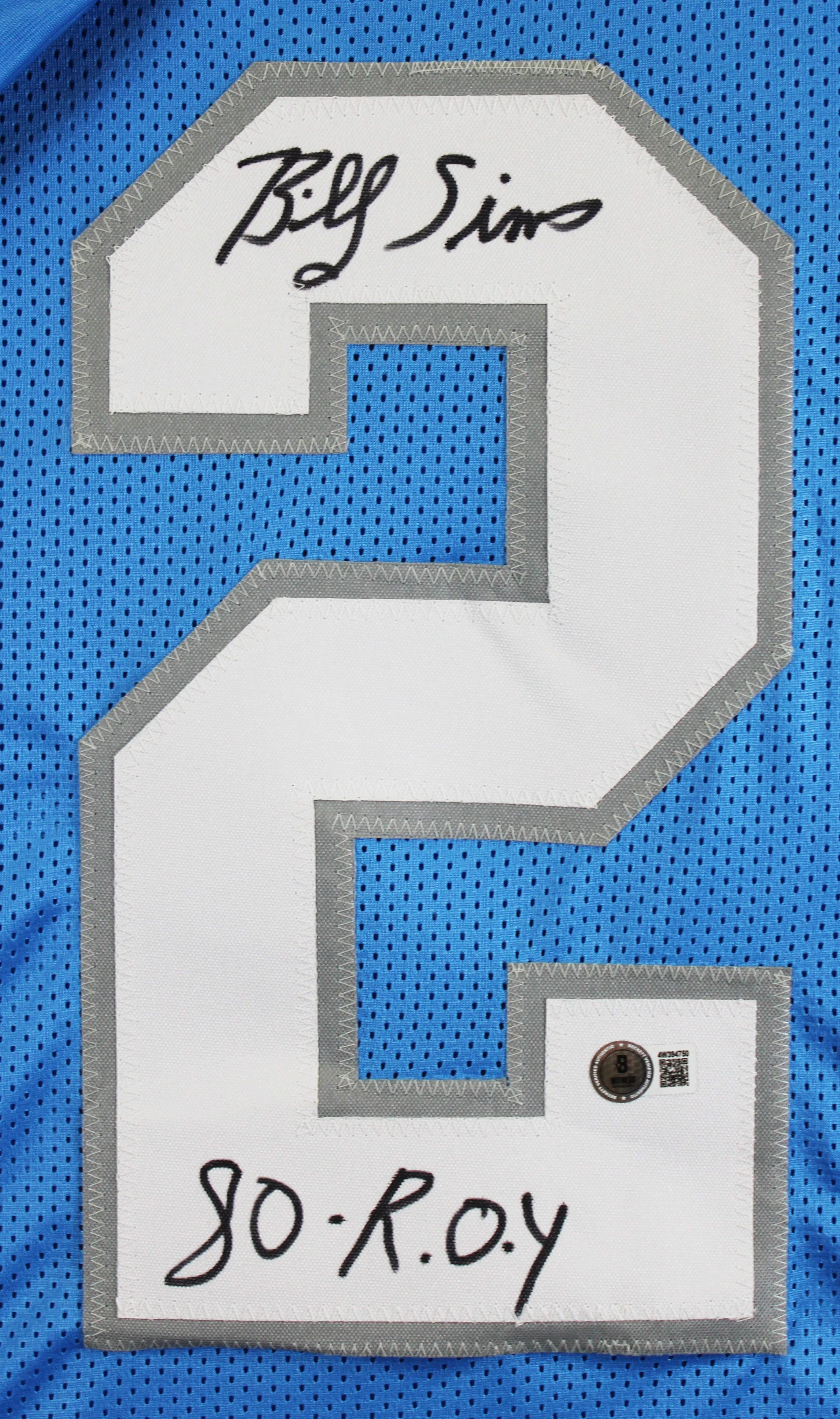 Billy Sims "80 ROY" Authentic Signed Blue Pro Style Jersey BAS Witnessed - Image 3