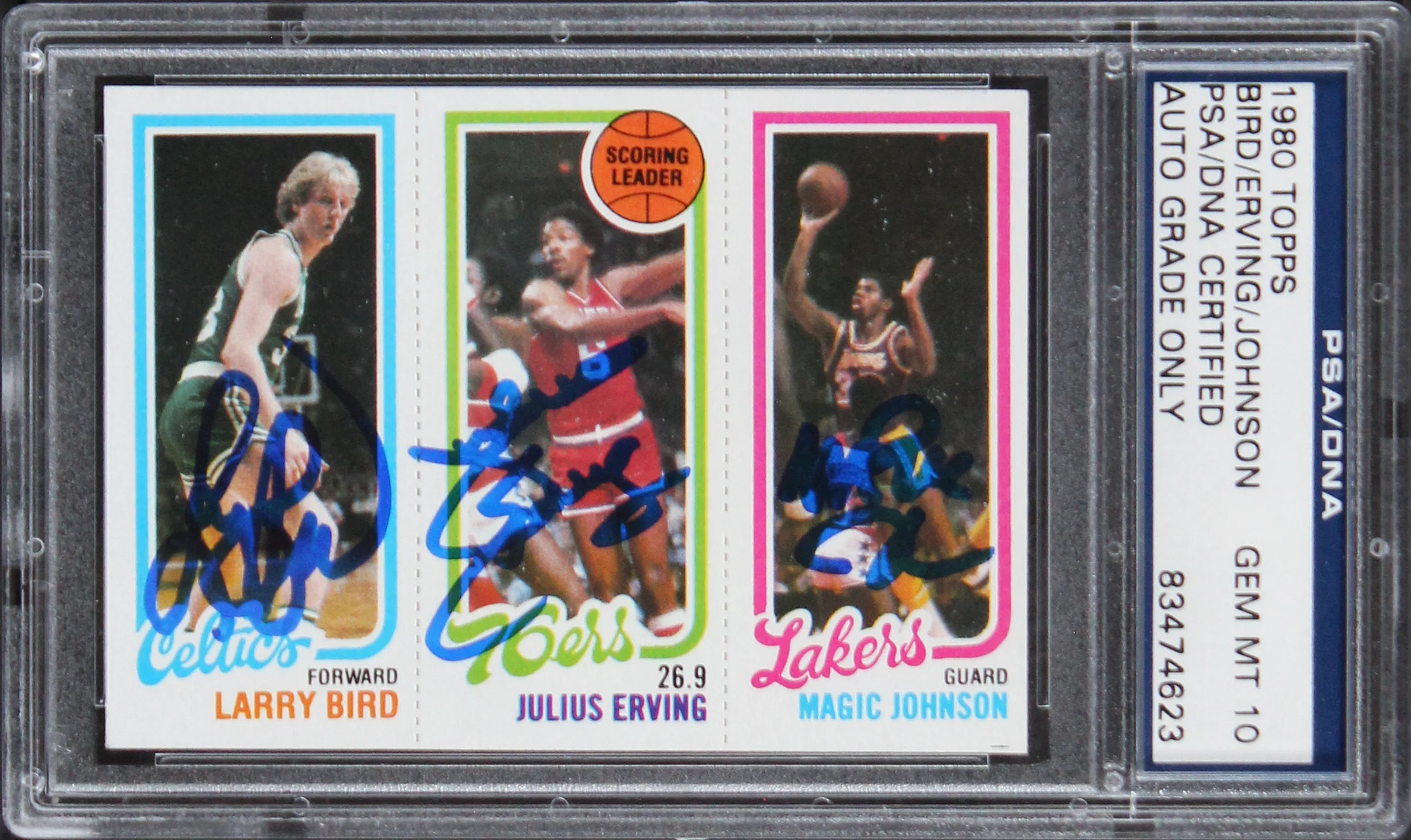 Bird, Erving & Magic Signed 1980 Topps Rookie Card Autos Graded 10! PSA Slabbed - Image 2