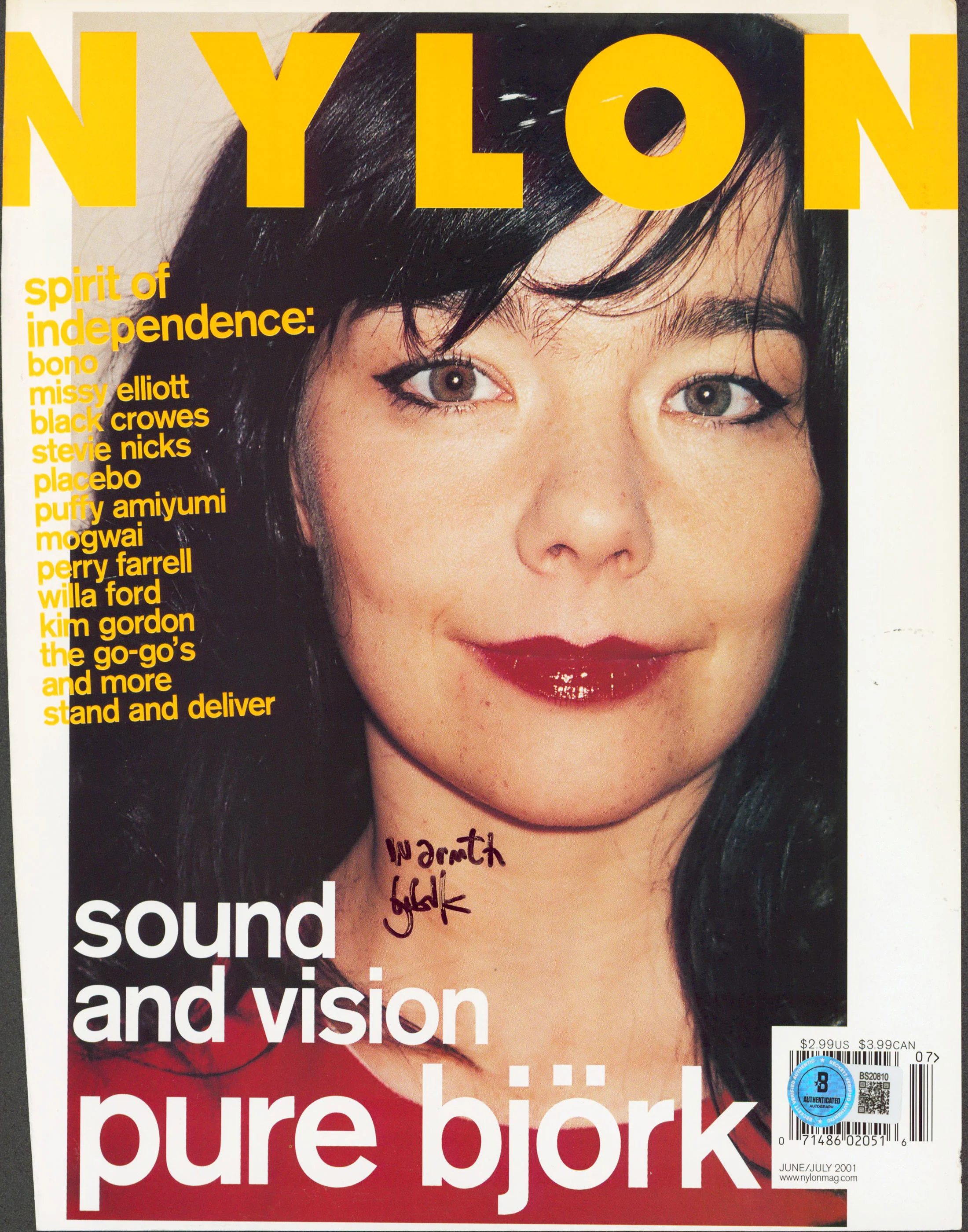 Bjork "Warmth" Authentic Signed Nylon Magazine Cover June 2001 BAS #BS20810 - Image 2