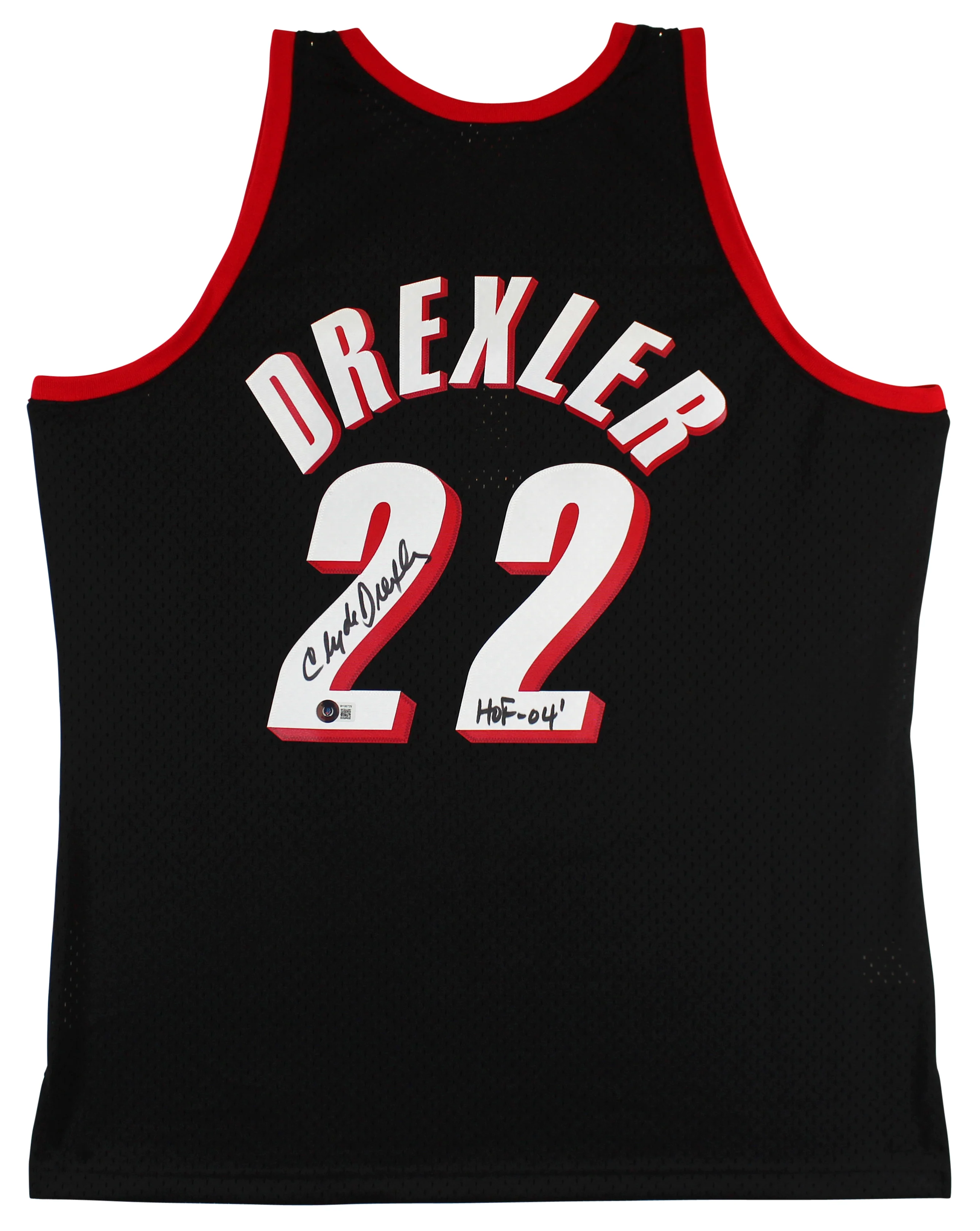 Blazers Clyde Drexler "HOF 04" Signed Black Mitchell & Ness Jersey BAS Witnessed - Image 2