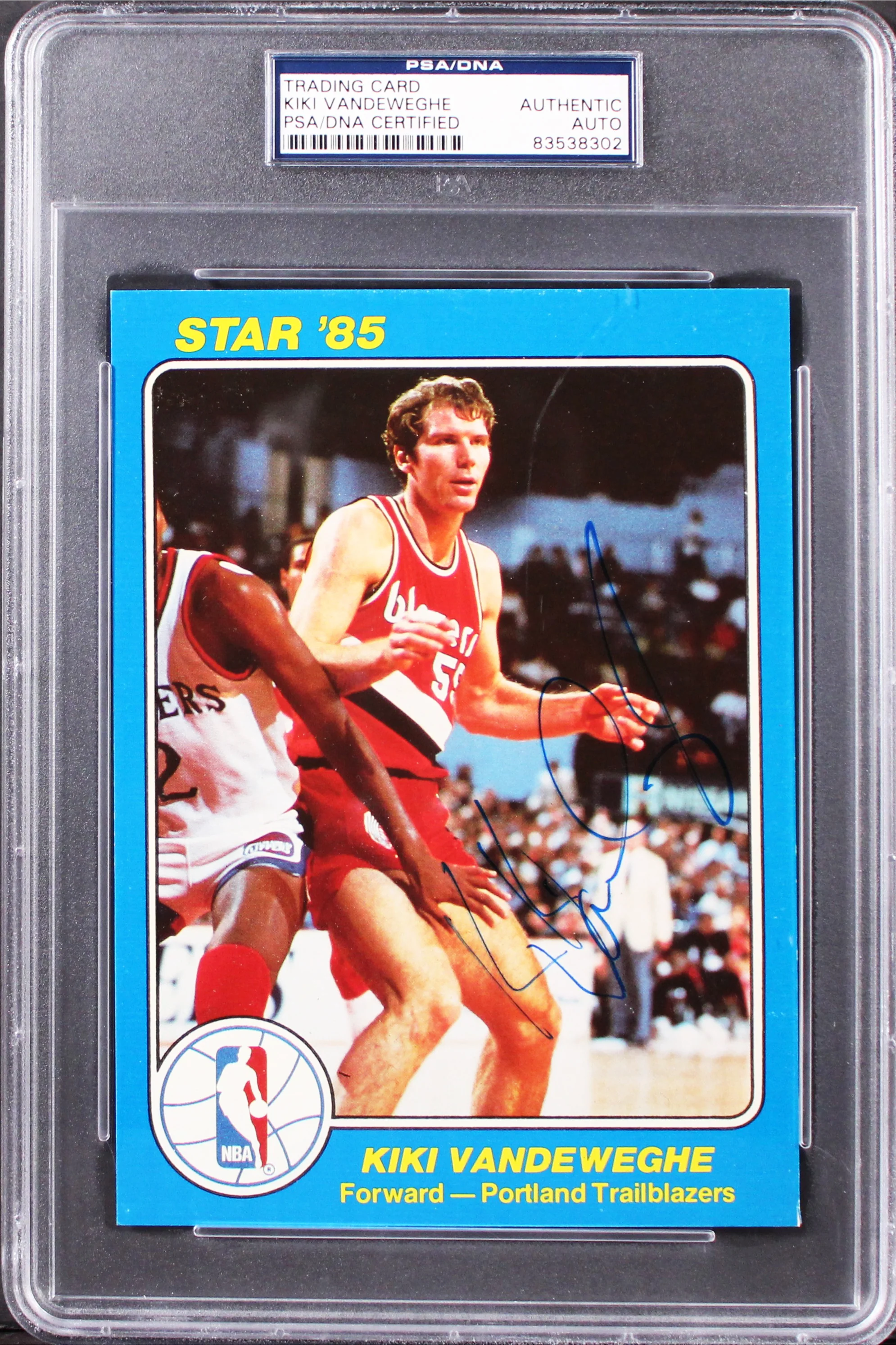 Blazers Kiki Vandeweghe Signed 5x7 1985 Star NBA Court Kings #46 Card PSA Slab - Image 2