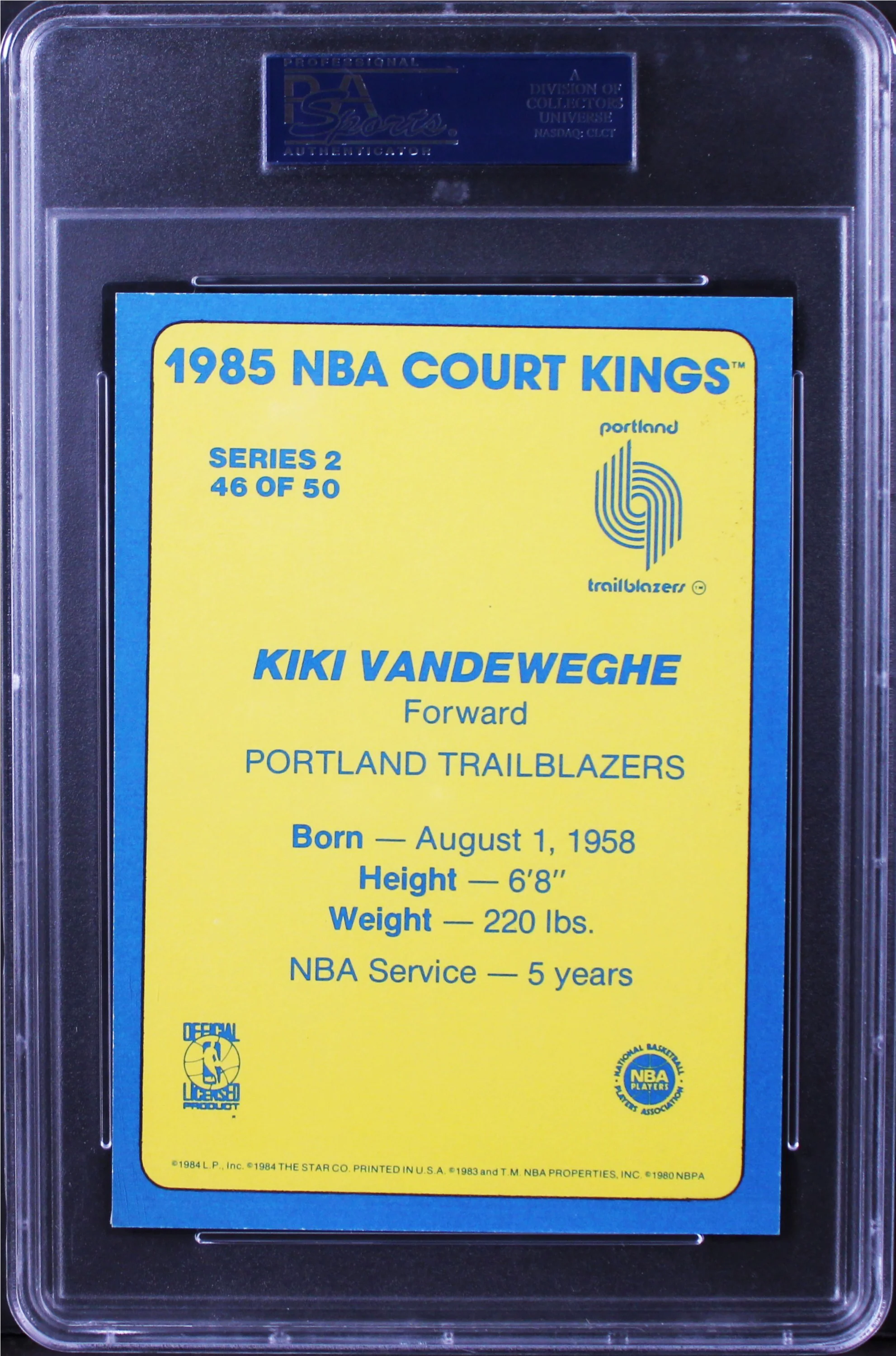 Blazers Kiki Vandeweghe Signed 5x7 1985 Star NBA Court Kings #46 Card PSA Slab - Image 3