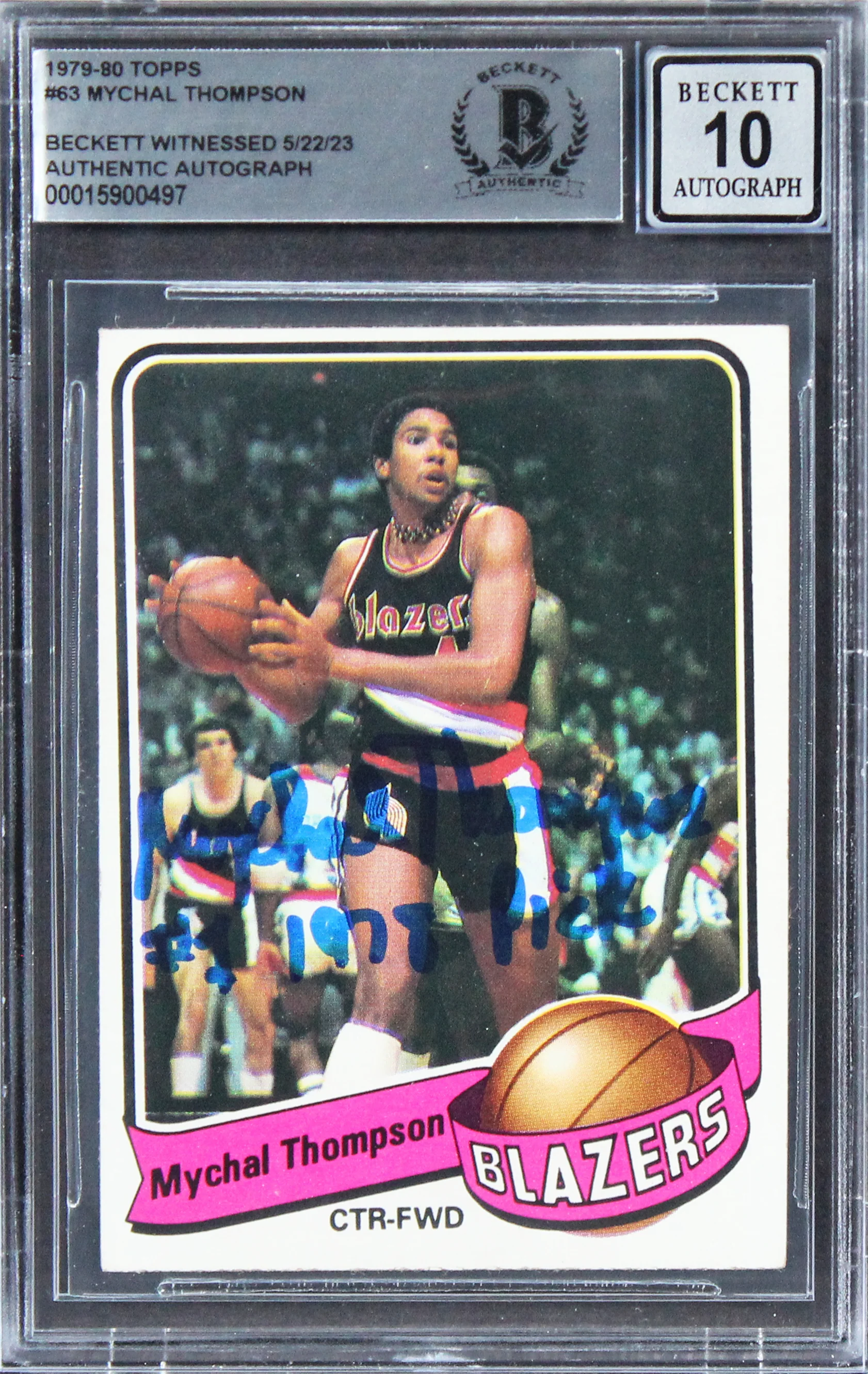 Blazers Mychal Thompson 1978 #1 Pick Signed 1979 Topps #63 Card Auto 10 BAS Slab - Image 2
