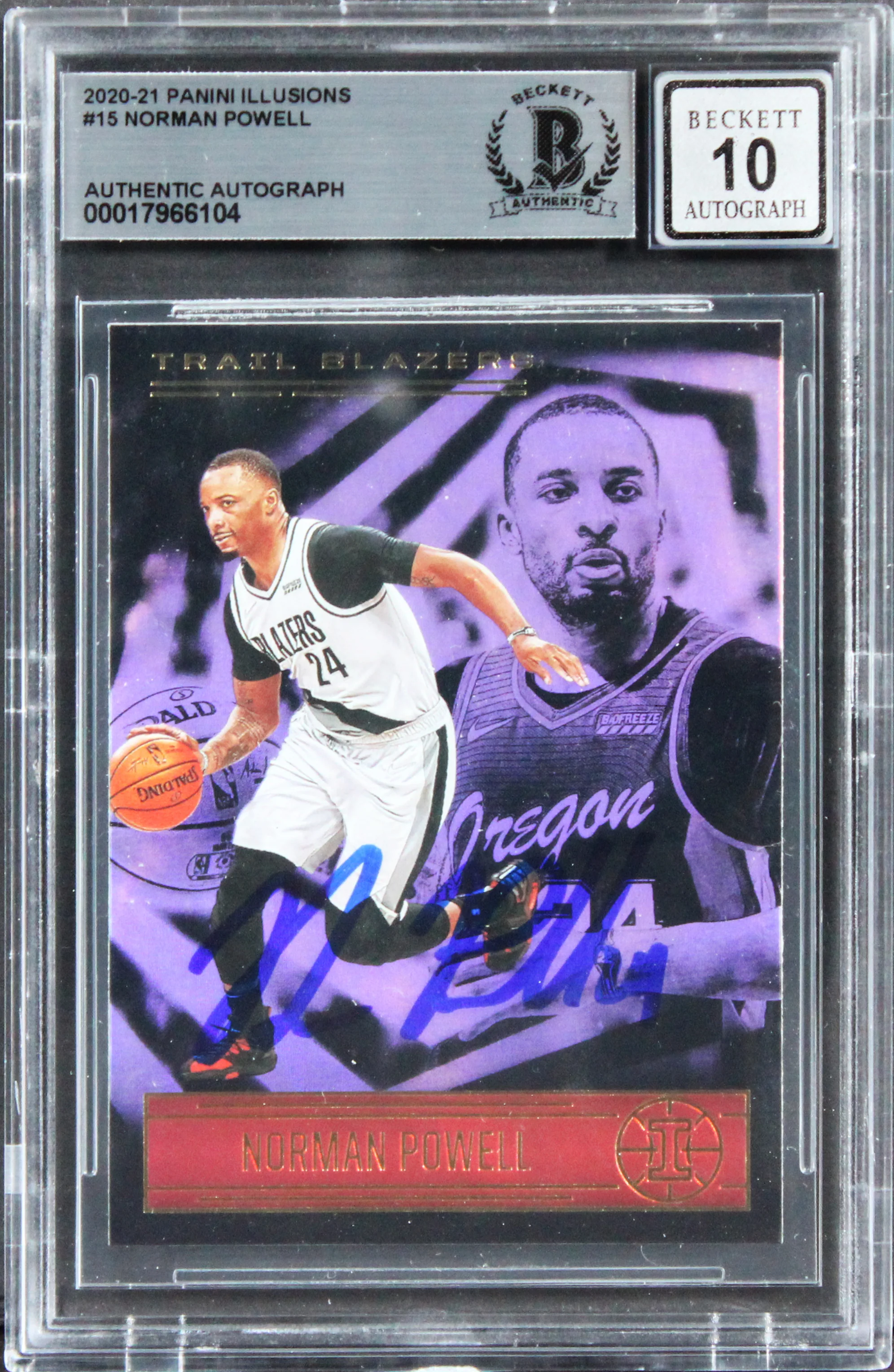 Blazers Norman Powell Signed 2020 Panini Illusions #15 Card Auto 10! BAS Slabbed - Image 2