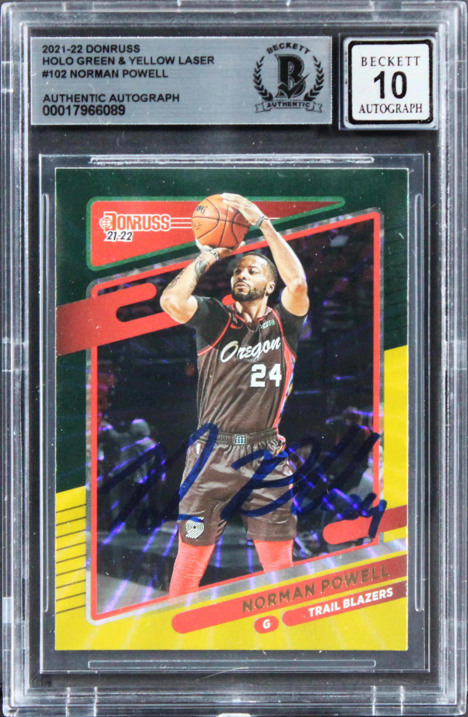 Blazers Norman Powell Signed 2021 Donruss Holo G&YL #102 Card Auto 10! BAS Slab - Image 2