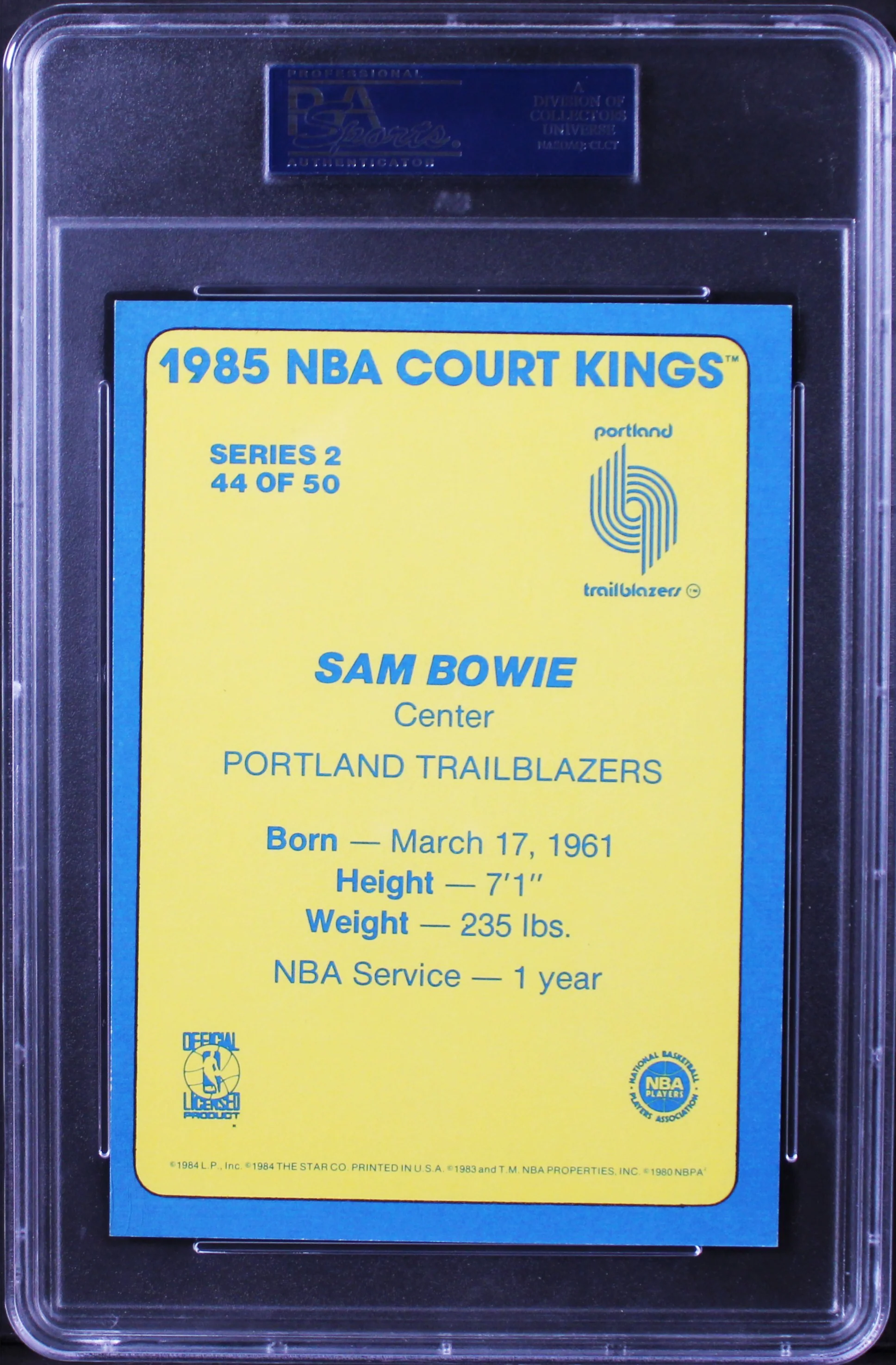 Blazers Sam Bowie Signed 5x7 1985 Star NBA Court Kings #44 Card PSA/DNA Slab - Image 3