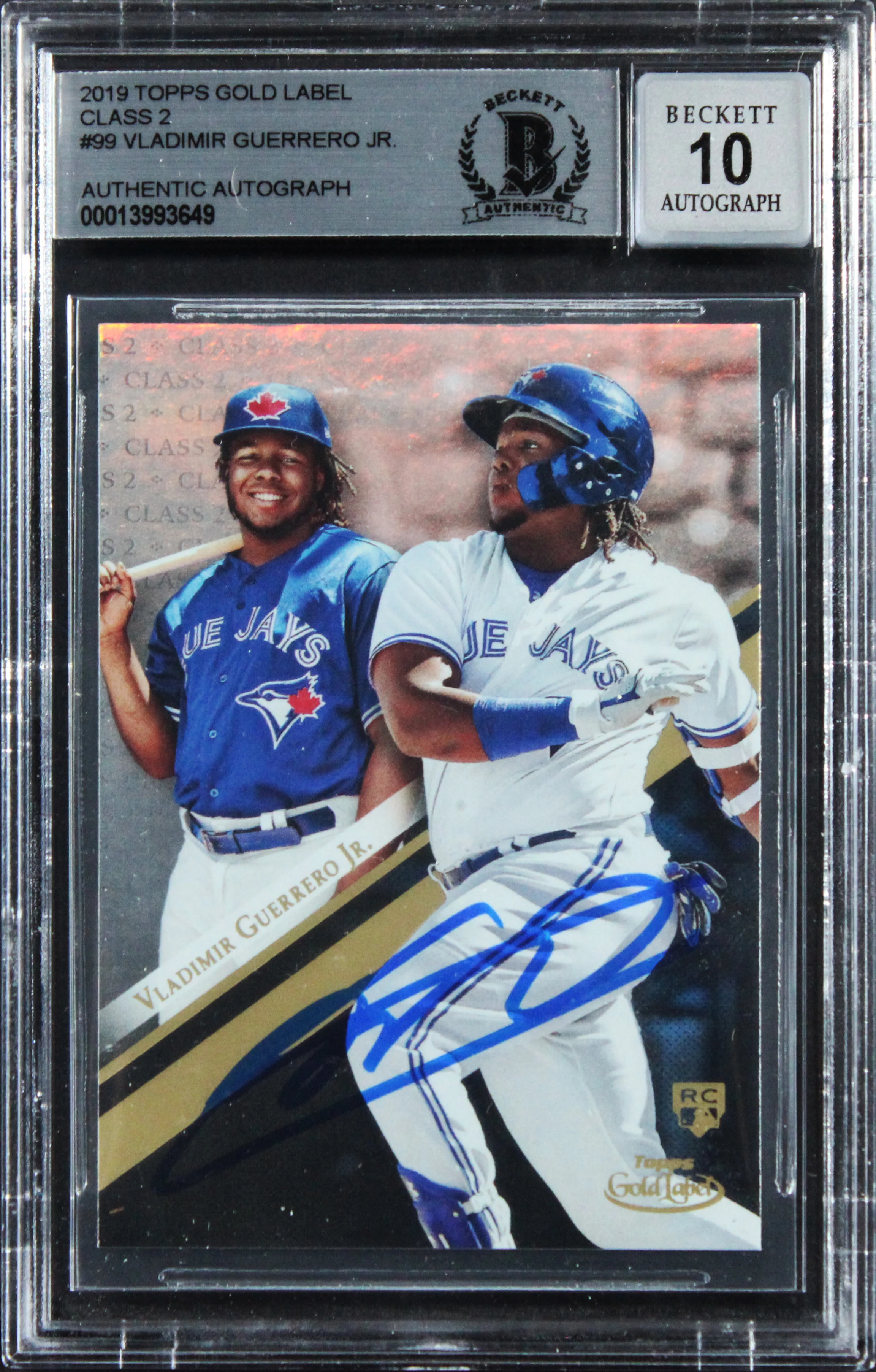 Blue Jays Vlad Guerrero Jr. Signed 2019 Topps #99 Rookie Card Auto 10! BAS Slab - Image 2