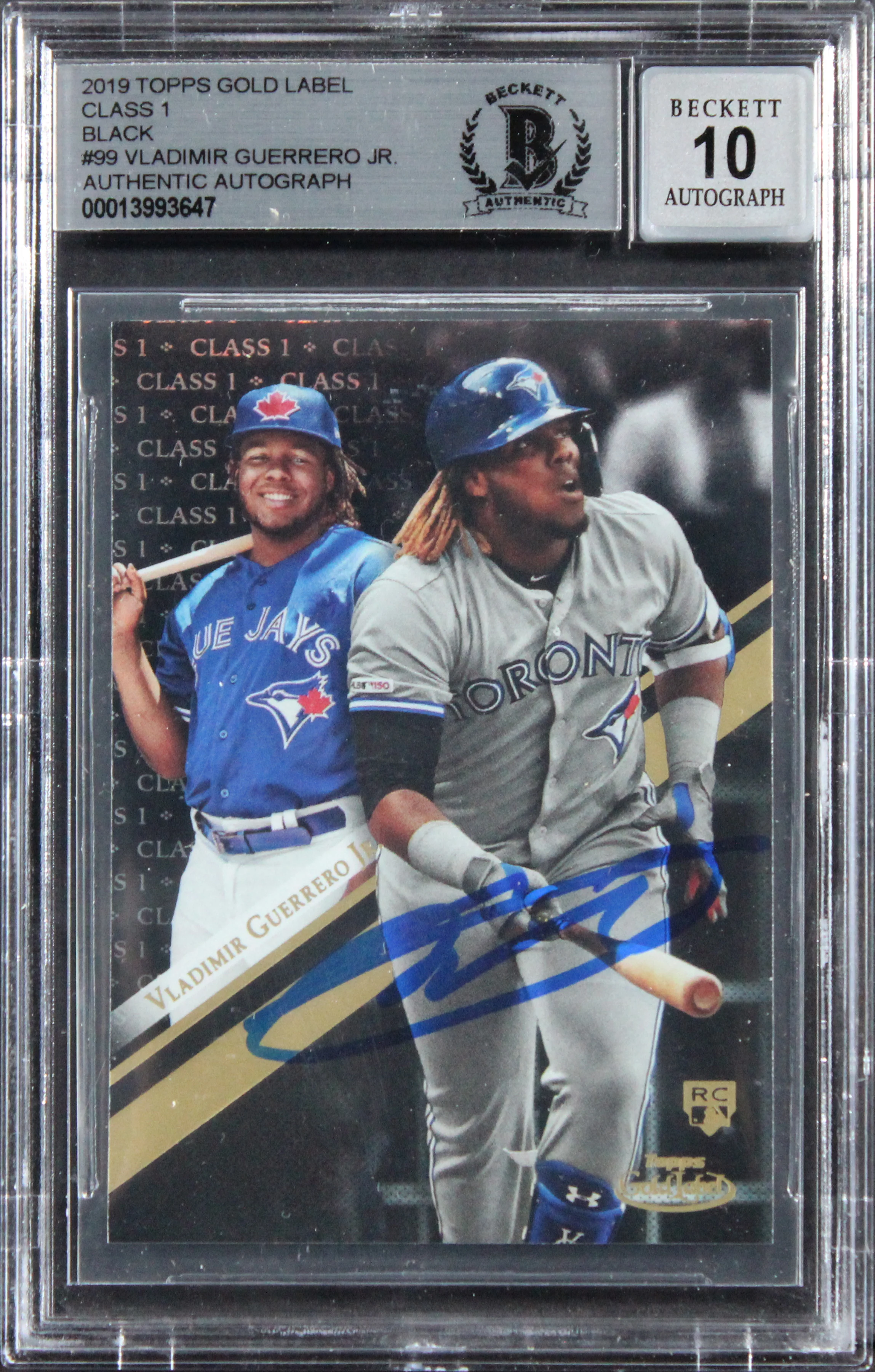 Blue Jays Vlad Guerrero Jr. Signed 2019 Topps Gold #99 RC Card Auto 10! BAS Slab - Image 2