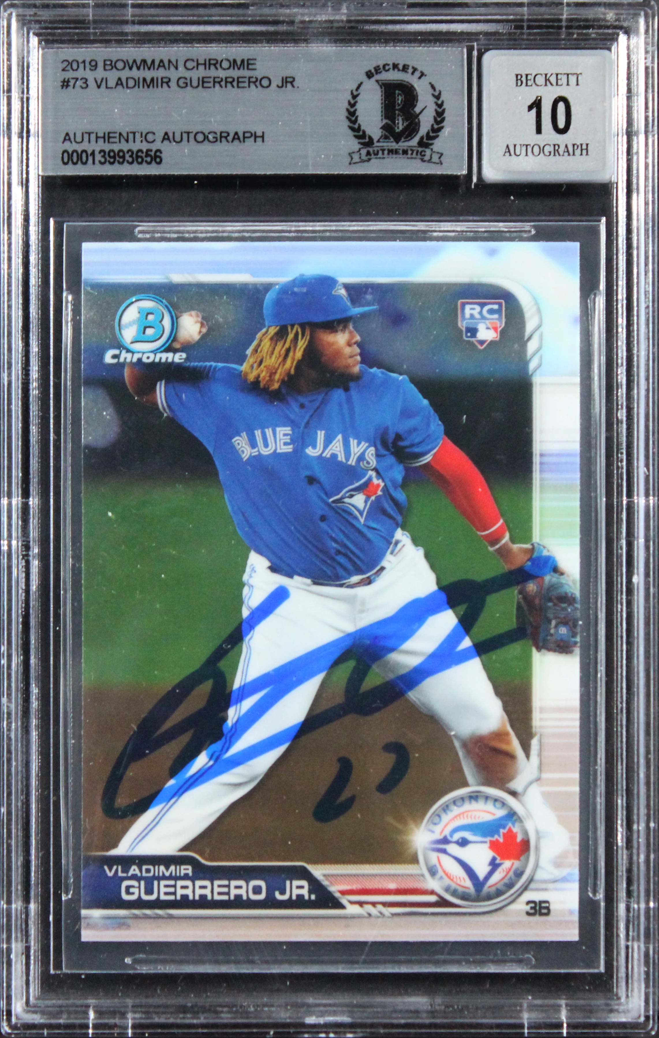 Blue Jays Vladimir Guerrero Jr. Signed 2019 Bowman #73 RC Card Auto 10! BAS Slab - Image 2