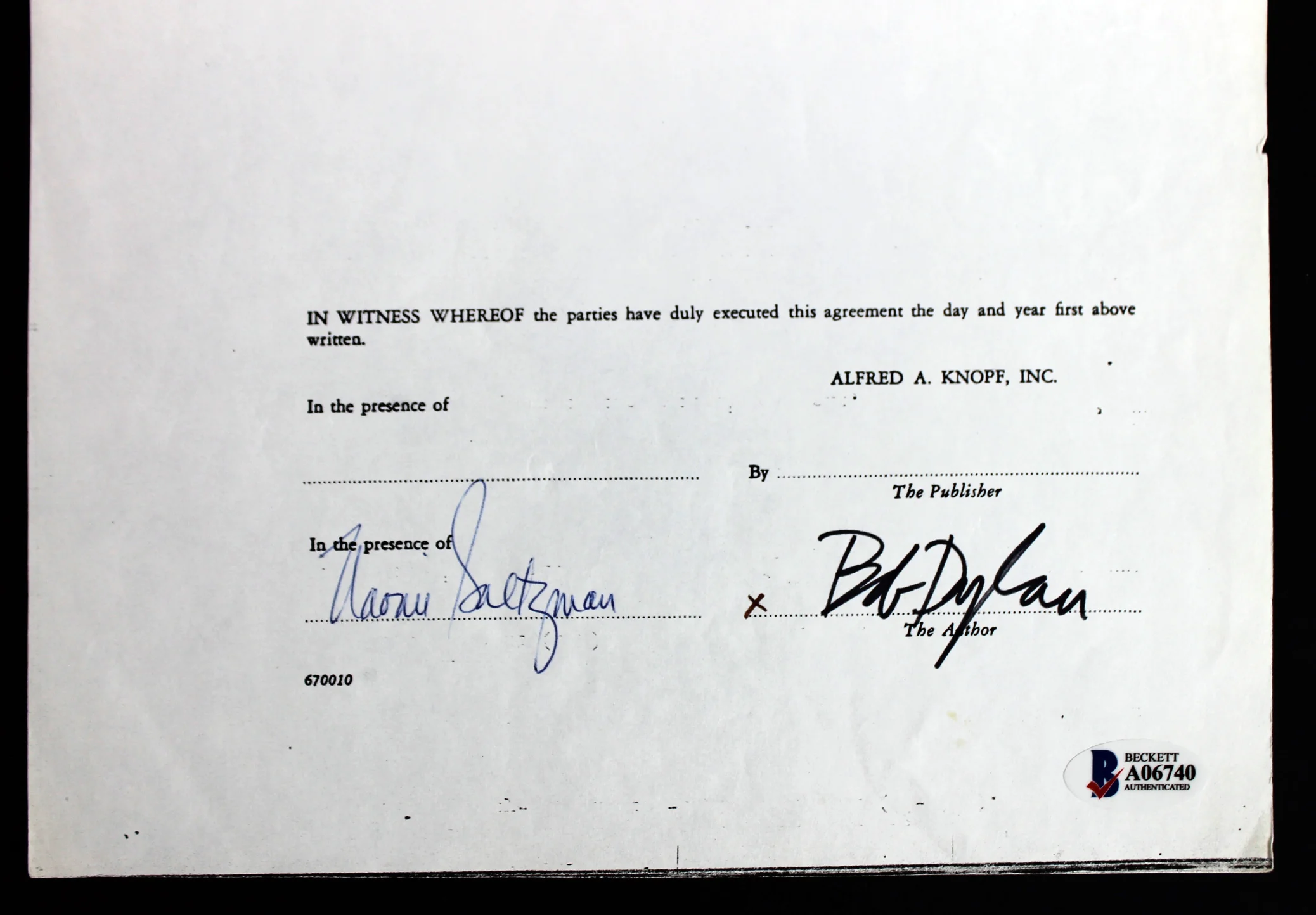 Bob Dylan Signed 1972 2 Pg "Writings & Drawings" Publishing Contract BAS #A06740 - Image 2