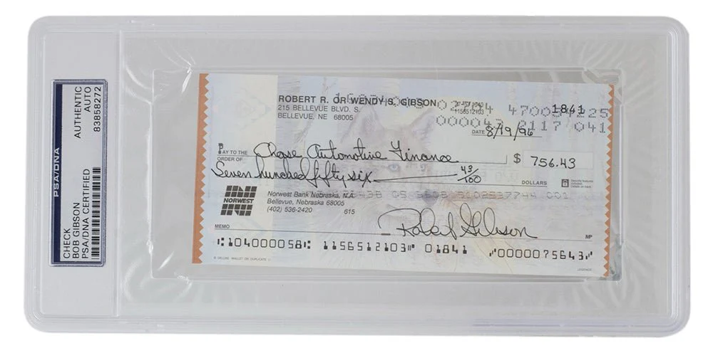Bob Gibson Signed Slabbed Cardinals Bank Check #1841 PSA/DNA - Image 2