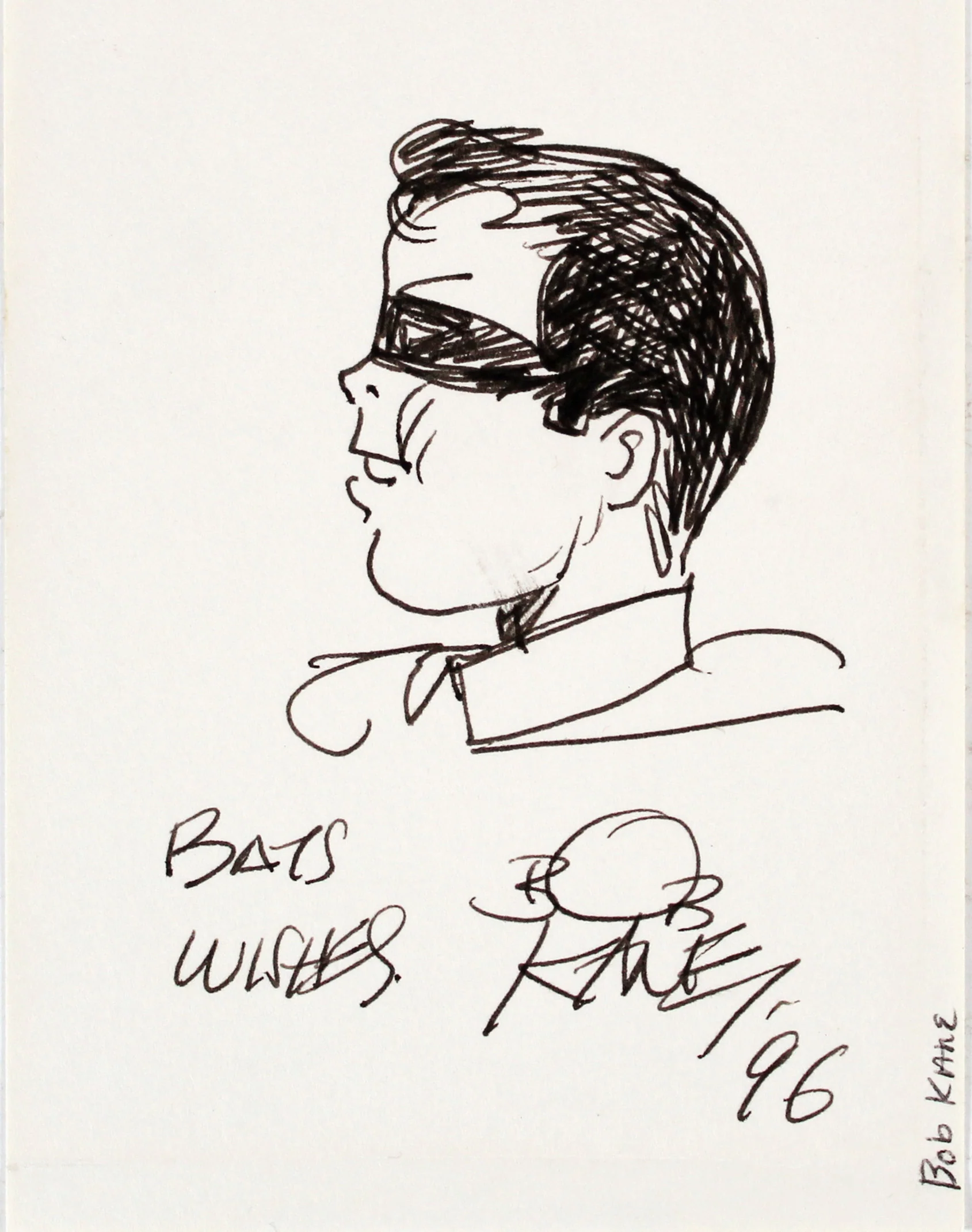 Bob Kane Bats Wishes '96 Authentic Signed 3x4 Robin Sketch BAS #AC33530 - Image 2