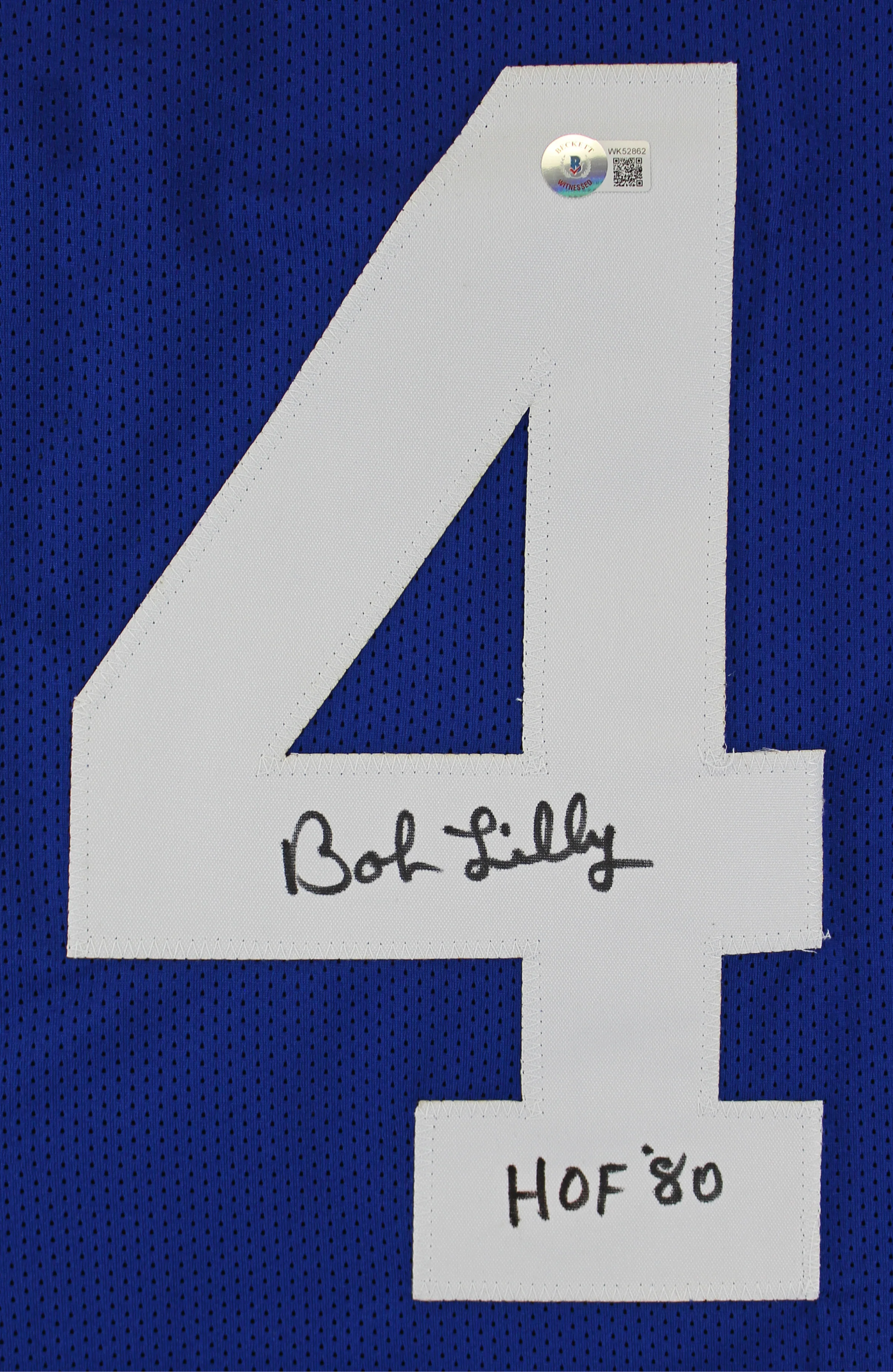 Bob Lilly "HOF 80" Authentic Signed Blue Pro Style Jersey BAS Witnessed - Image 3
