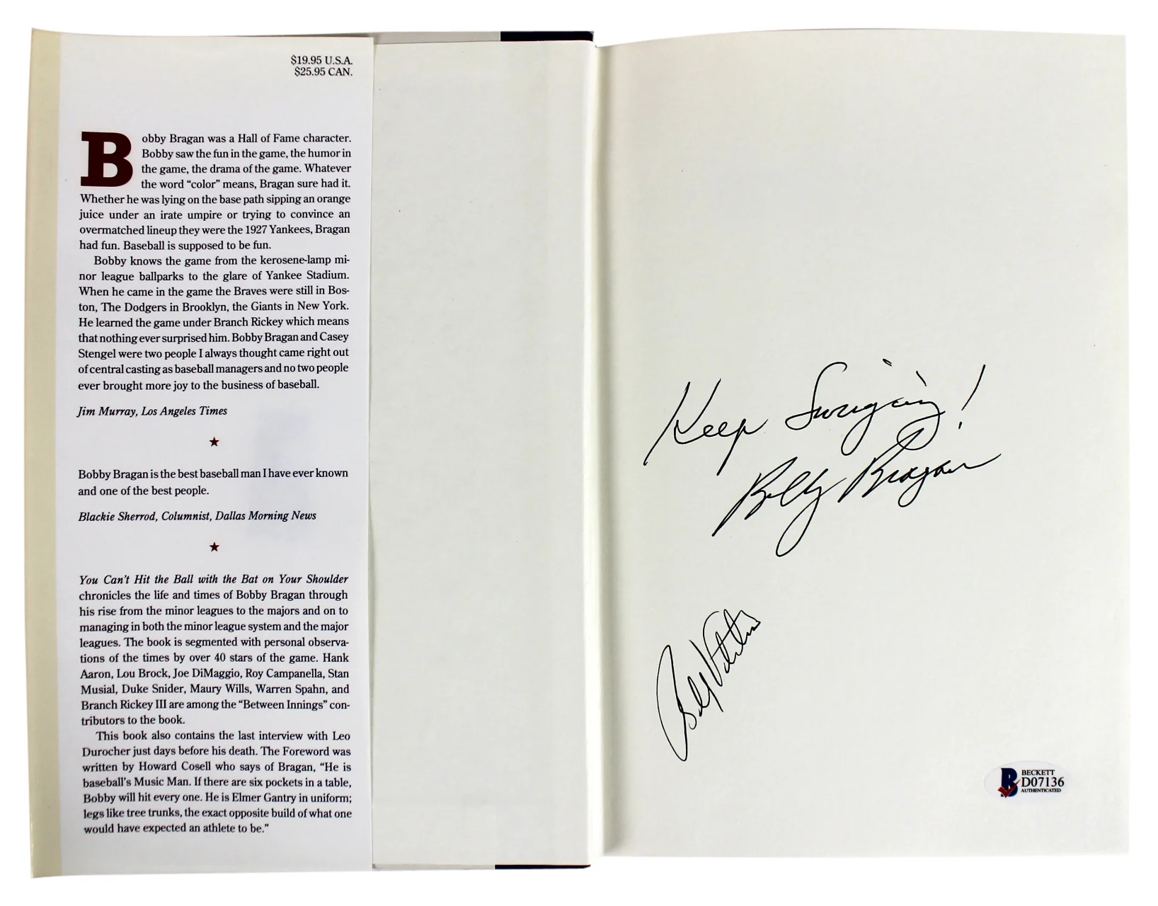 Bobby Bragan & Bobby Valentine Authentic Signed Hard Cover Book BAS #D07136 - Image 6
