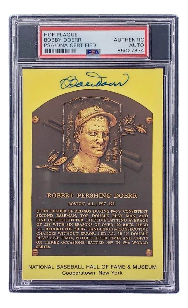 Bobby Doerr Signed 4x6 Boston Red Sox HOF Plaque Card PSA/DNA 85027874 - Image 3