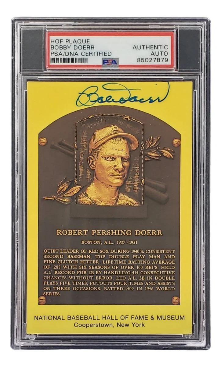 Bobby Doerr Signed 4x6 Boston Red Sox HOF Plaque Card PSA/DNA 85027879 - Image 3
