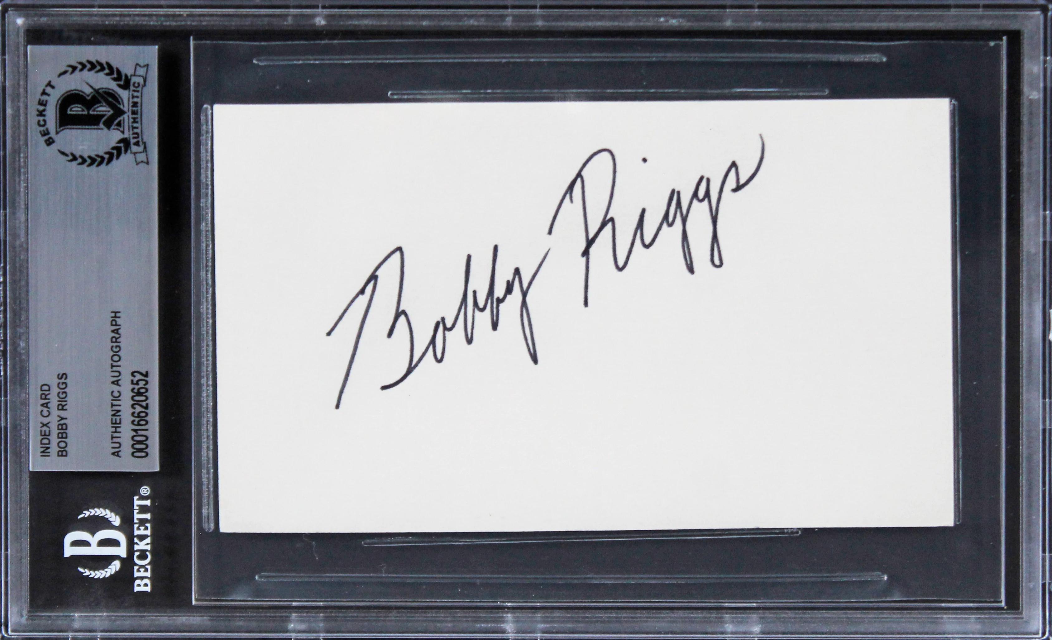 Bobby Riggs Authentic Signed 3x5 Index Card Autographed BAS Slabbed - Image 2