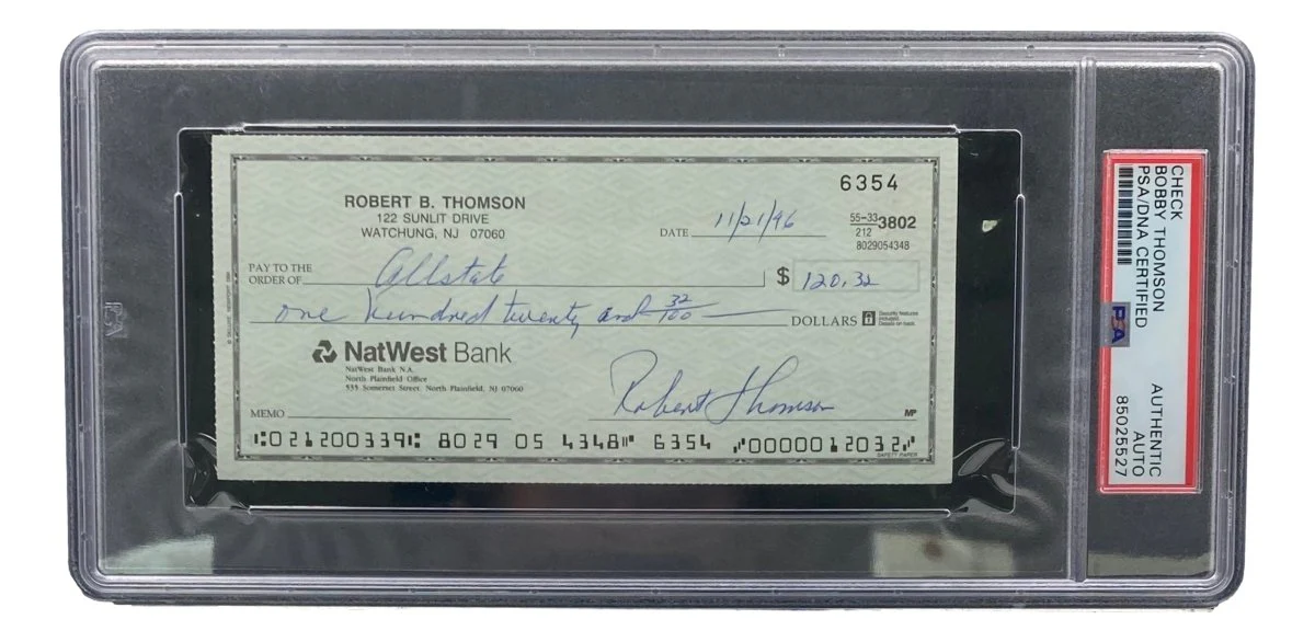 Bobby Thomson New York Giants Signed Bank Check PSA/DNA 85025527 - Image 3