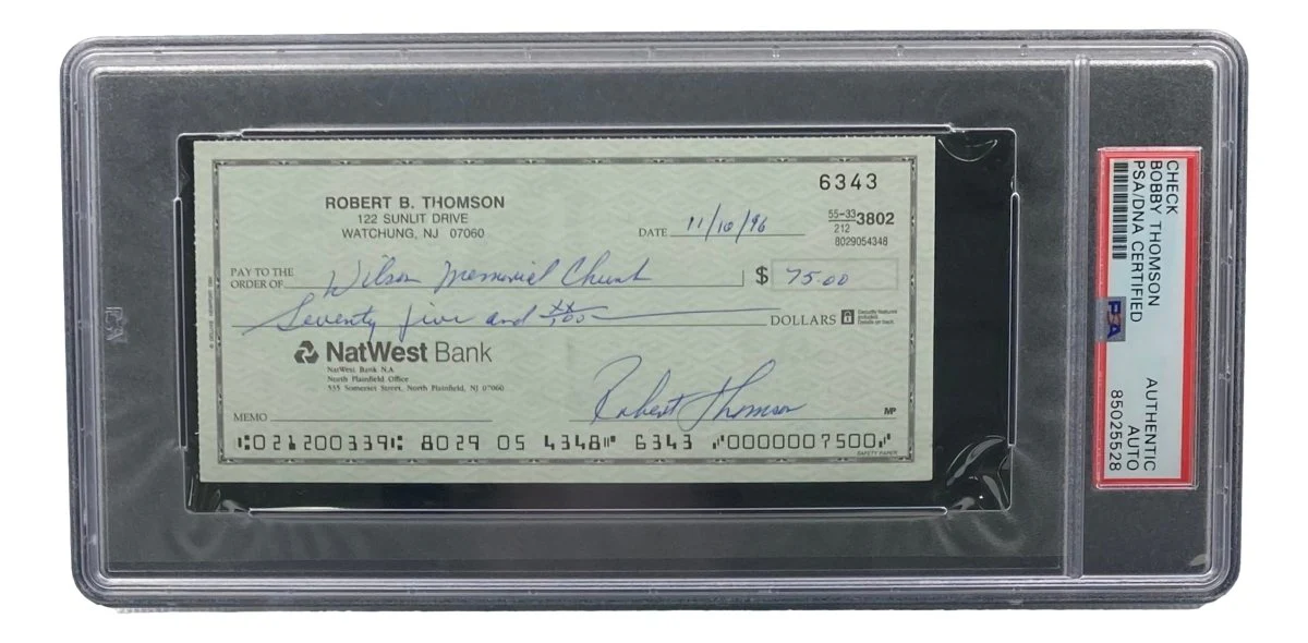 Bobby Thomson New York Giants Signed Bank Check PSA/DNA 85025528 - Image 3