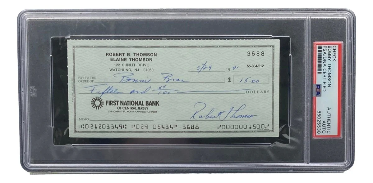 Bobby Thomson New York Giants Signed Bank Check PSA/DNA 85025530 - Image 3