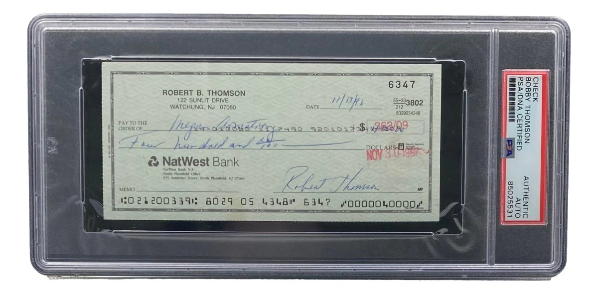 Bobby Thomson New York Giants Signed Bank Check PSA/DNA 85025531 - Image 3