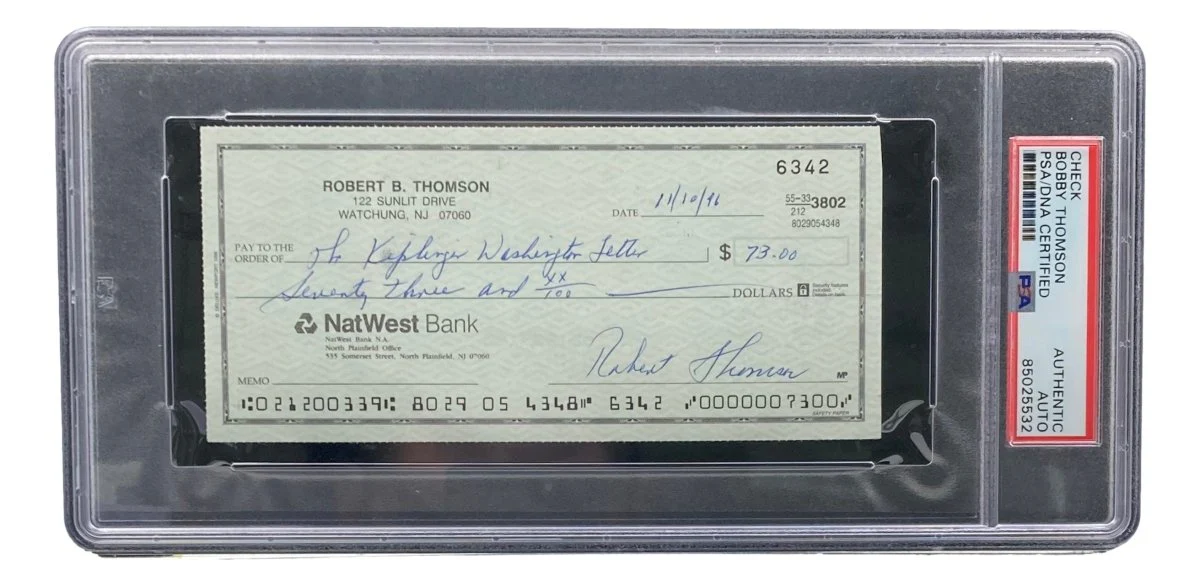 Bobby Thomson New York Giants Signed Bank Check PSA/DNA 85025532