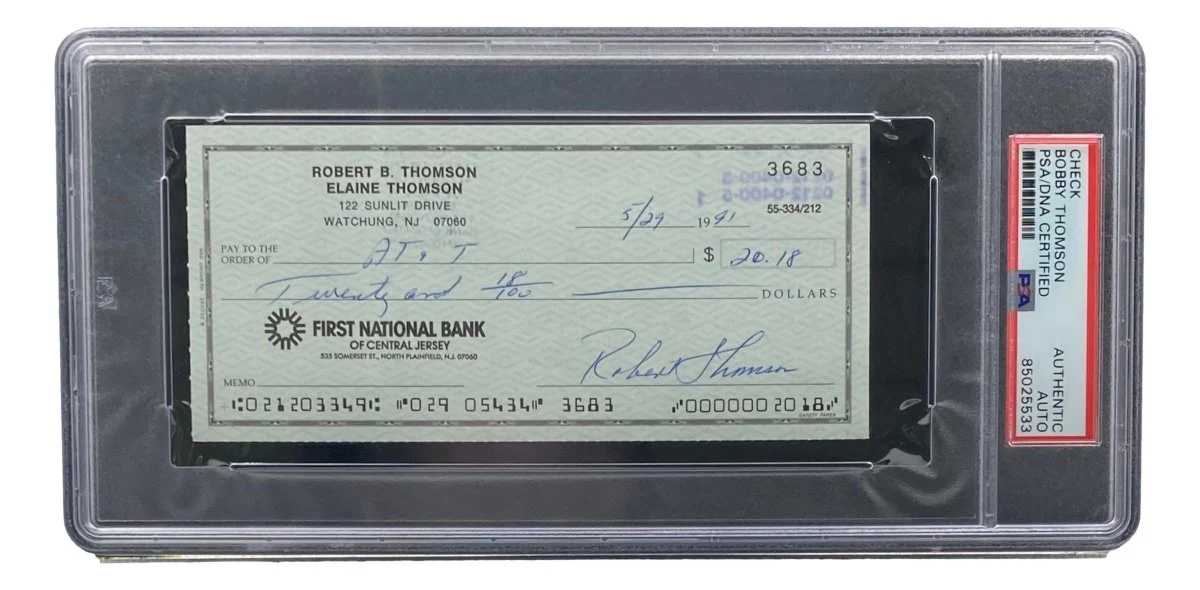 Bobby Thomson New York Giants Signed Bank Check PSA/DNA 85025533 - Image 3