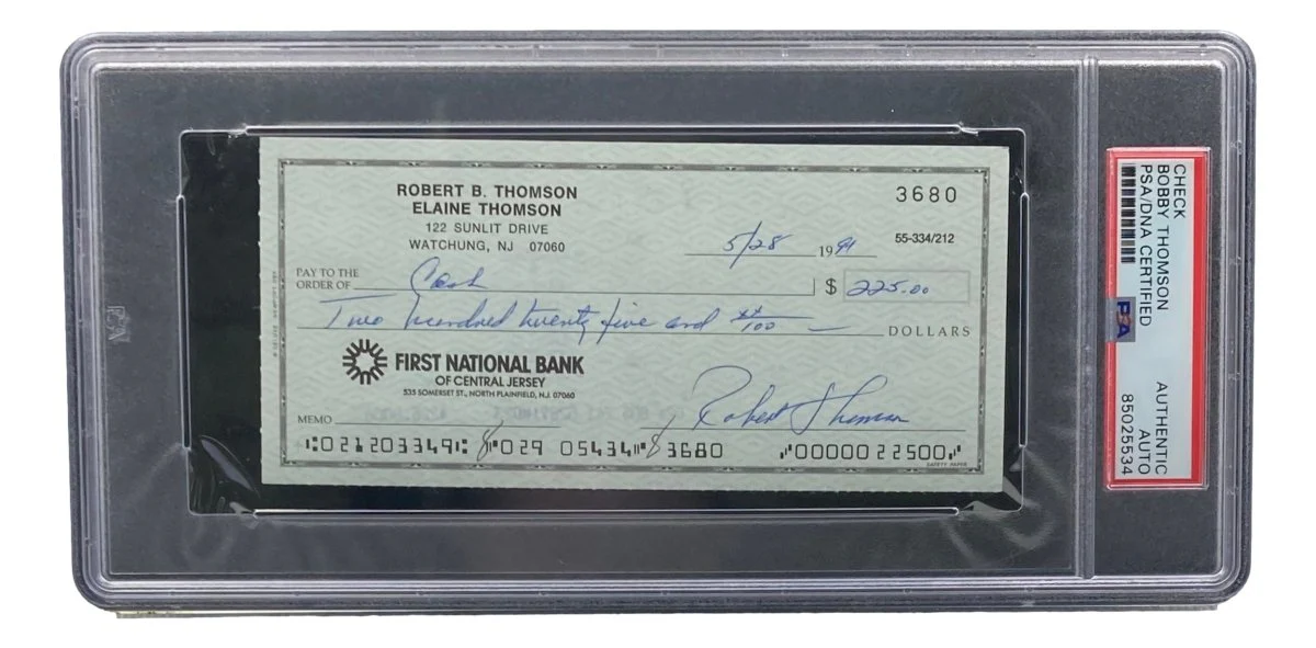 Bobby Thomson New York Giants Signed Bank Check PSA/DNA 85025534 - Image 3