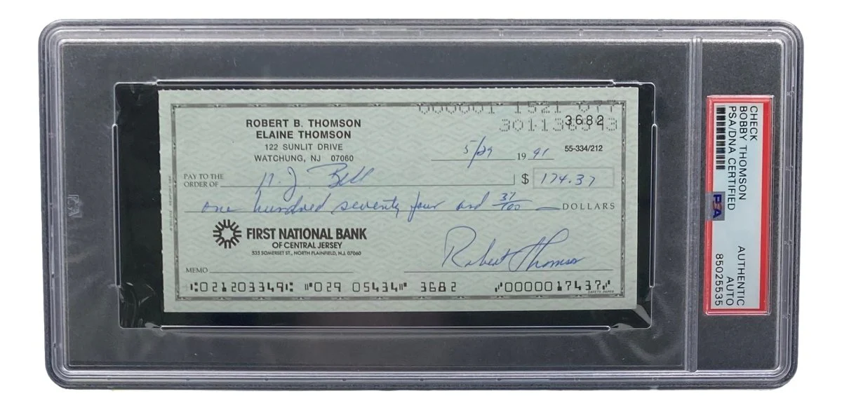 Bobby Thomson New York Giants Signed Bank Check PSA/DNA 85025535 - Image 3