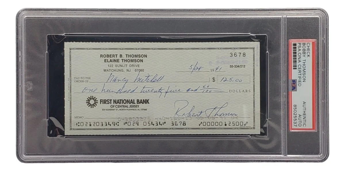 Bobby Thomson New York Giants Signed Bank Check PSA/DNA 85025537 - Image 3